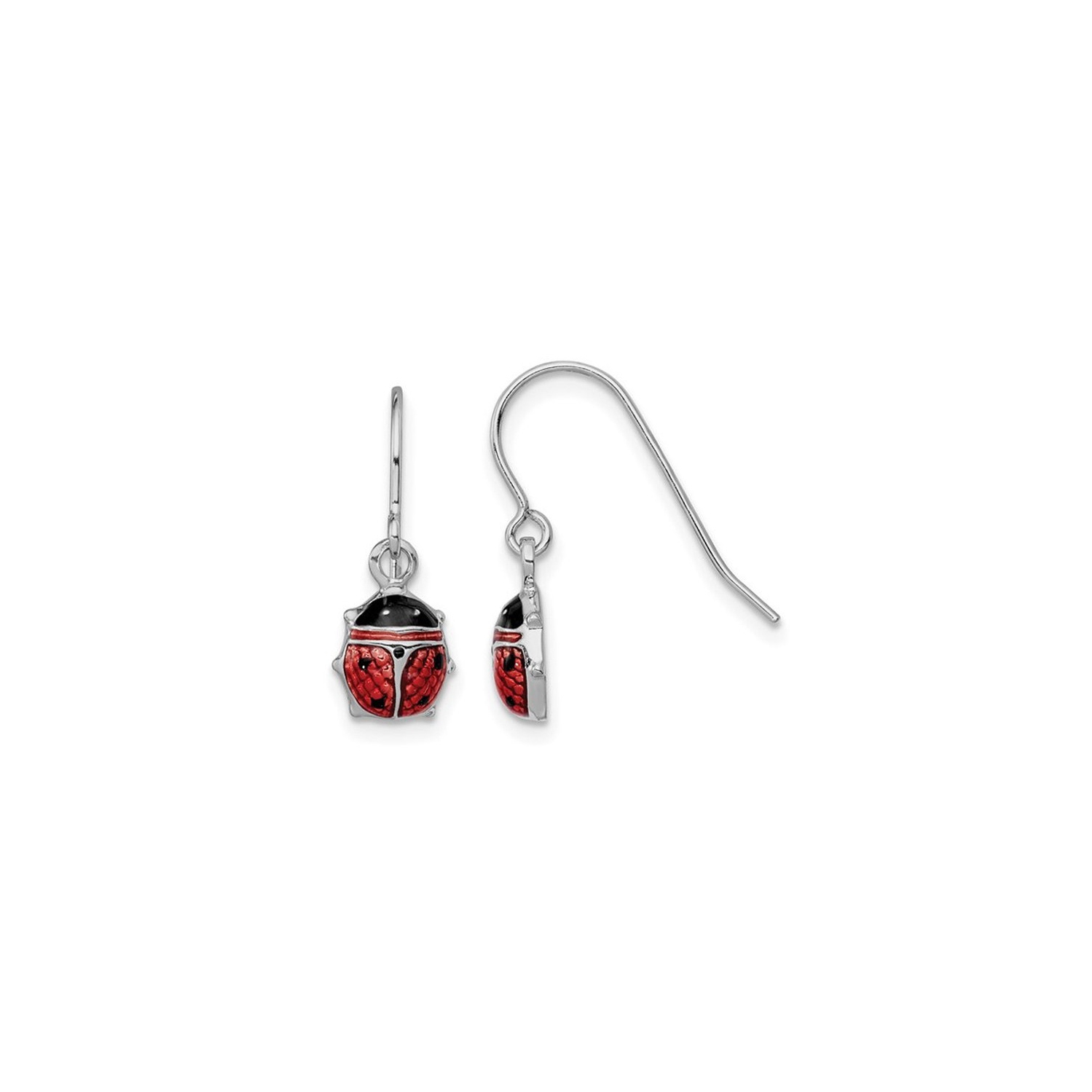Boucles d'oreilles pendantes en argent sterling avec coccinelles émaillées