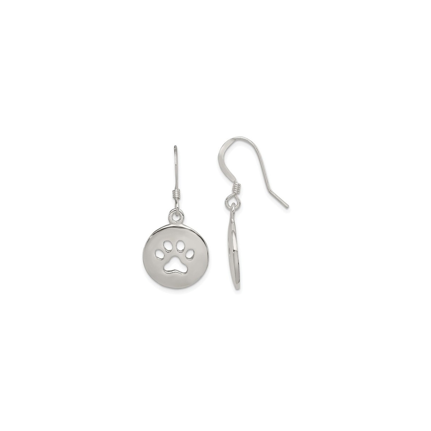 Sterling Silver Polished Paw Print Shepherd Hook Earrings