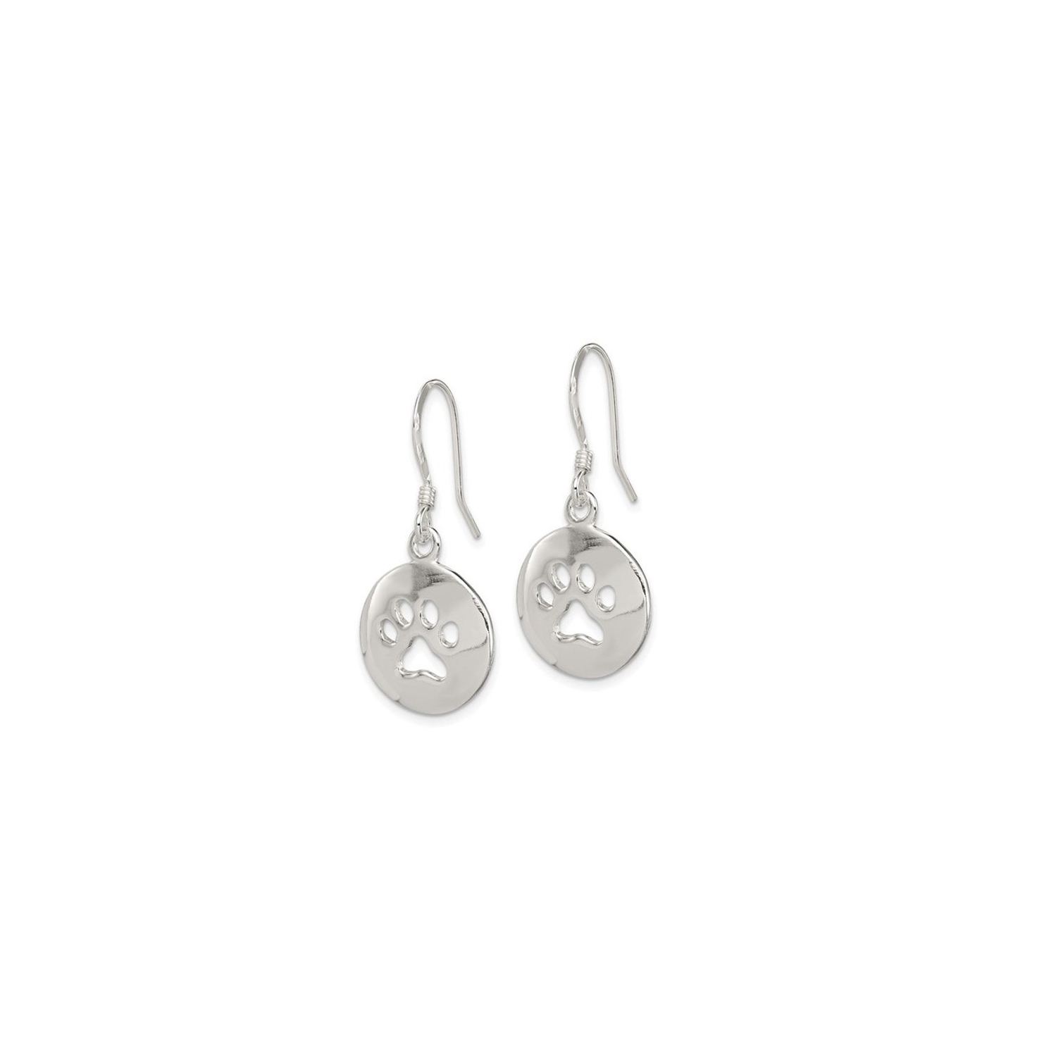 Sterling Silver Polished Paw Print Shepherd Hook Earrings