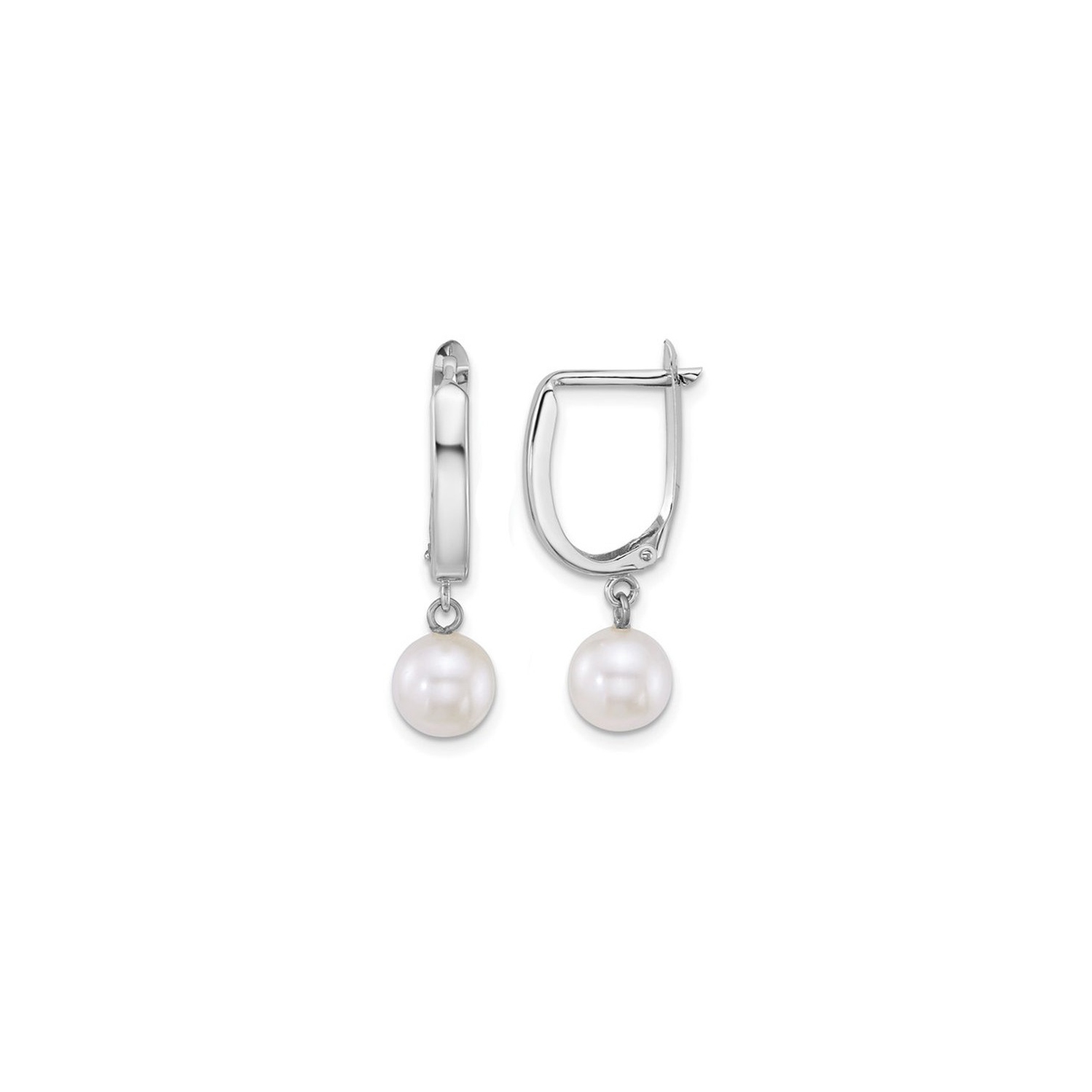 Boucles d'oreilles pendantes 7 8&nbsp;mm, perles d'eau douce de culture, or blanc 14 K