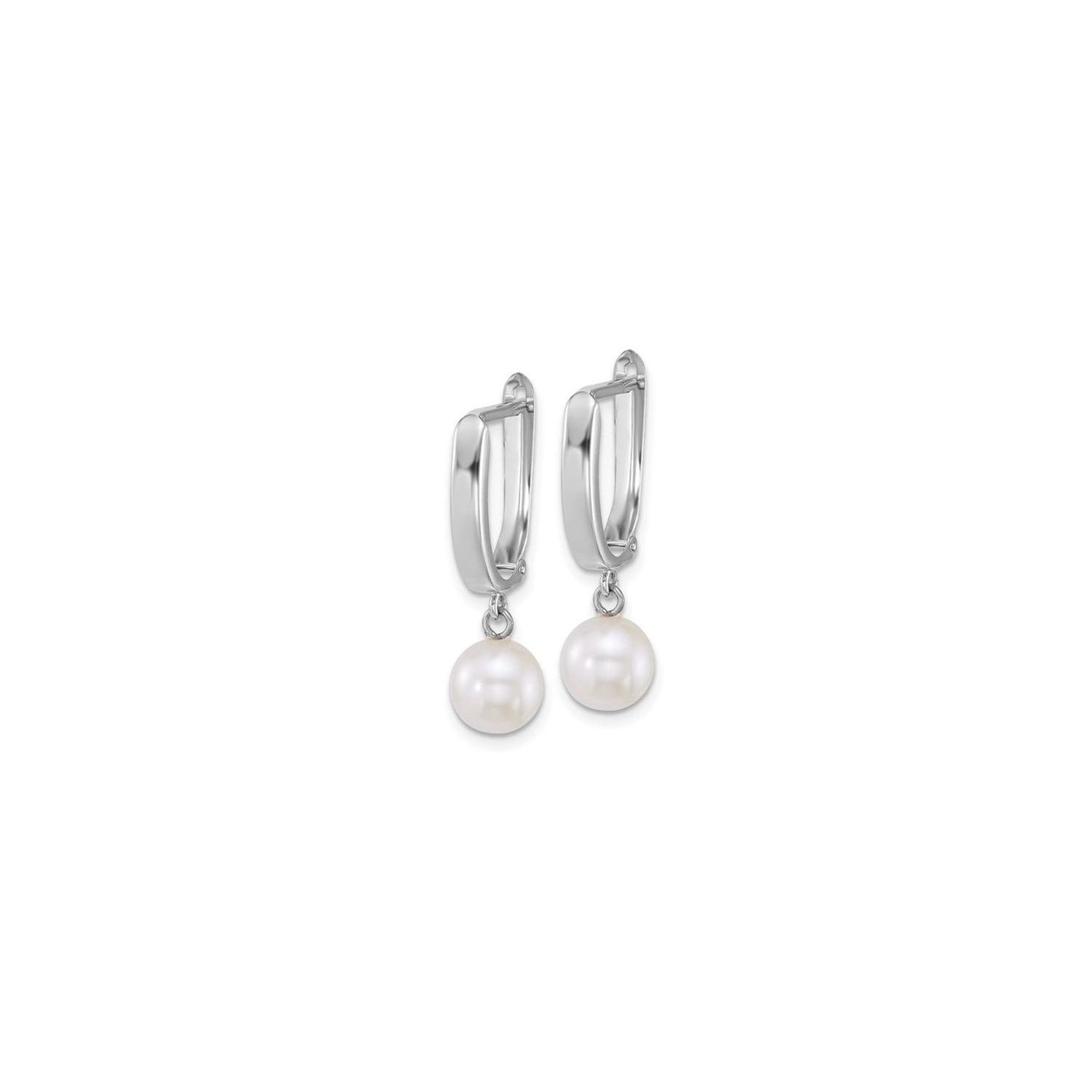 Boucles d'oreilles pendantes 7 8&nbsp;mm, perles d'eau douce de culture, or blanc 14 K