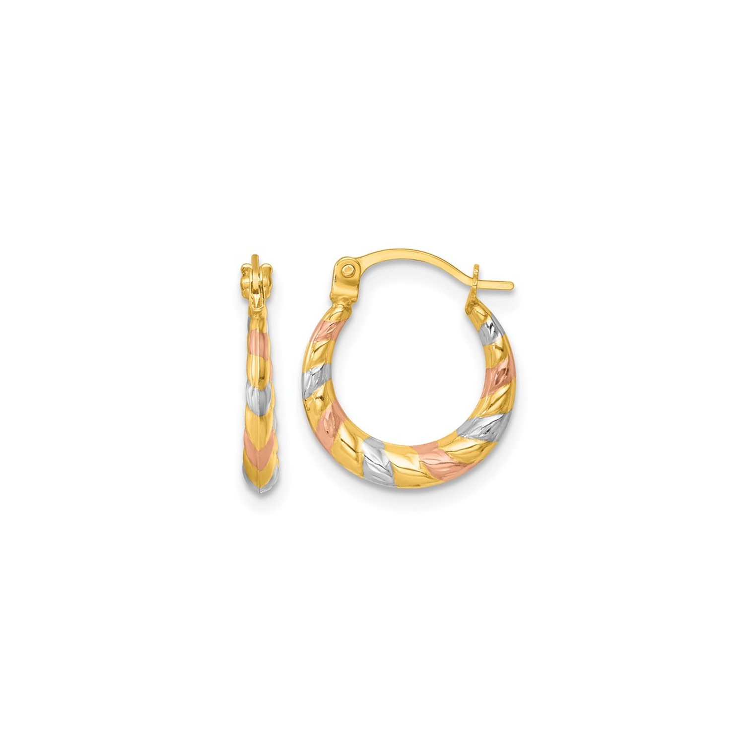 Anneaux d'oreilles en or jaune, rose et blanc 14 K