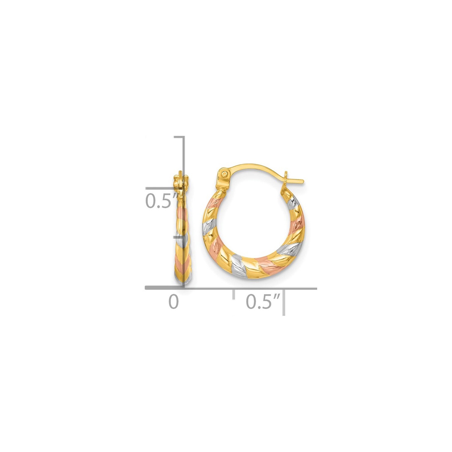 Anneaux d'oreilles en or jaune, rose et blanc 14 K