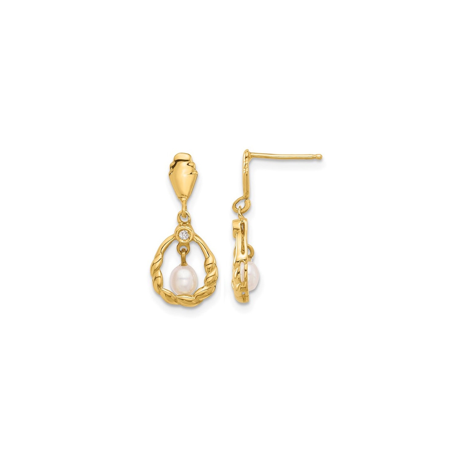 14K Yellow Gold Freshwater Cultured Pearl Dangle Earrings