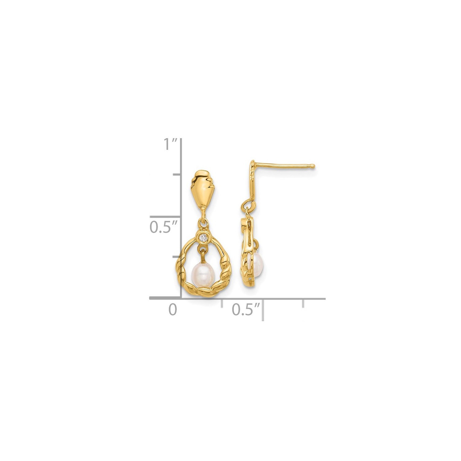 14K Yellow Gold Freshwater Cultured Pearl Dangle Earrings