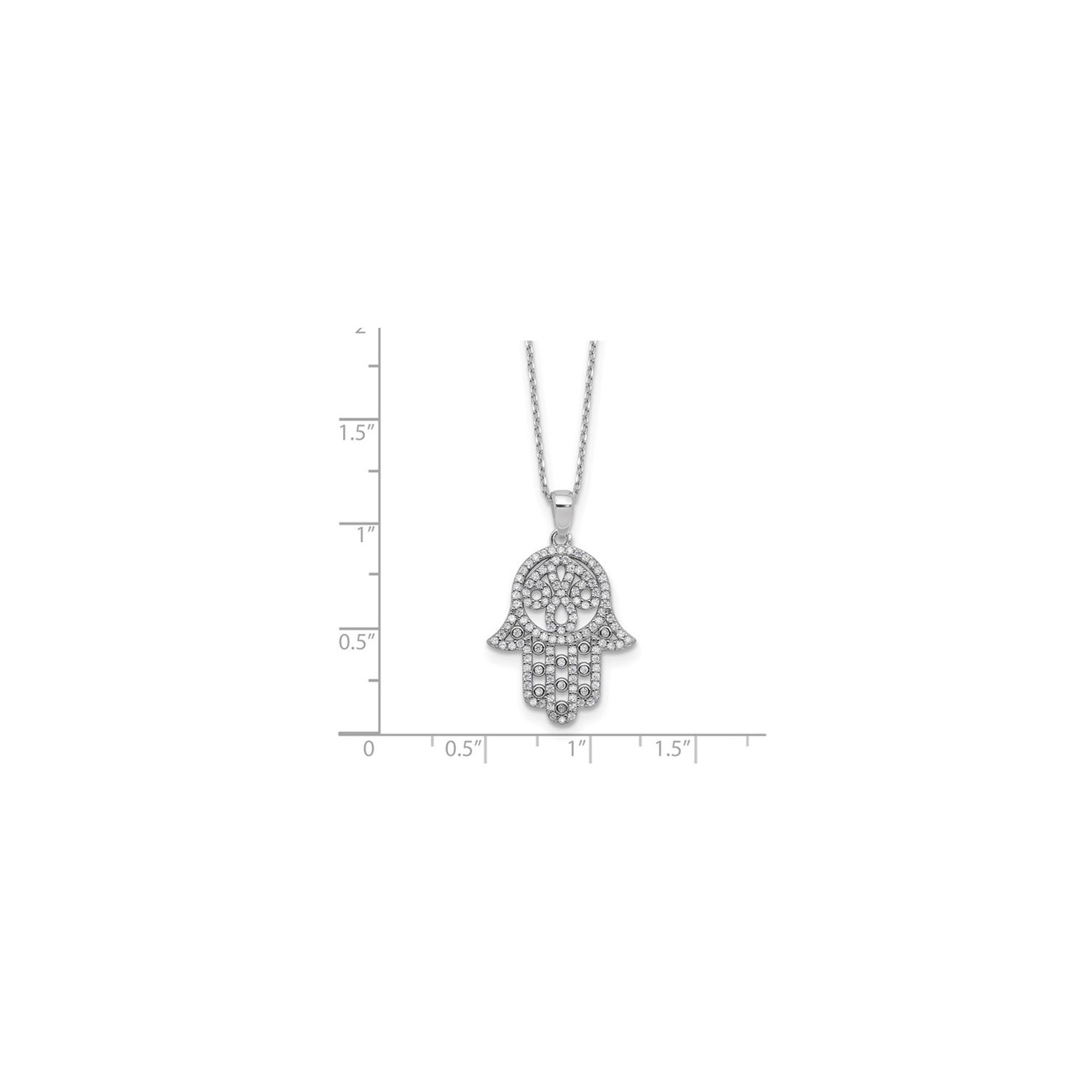 Sterling Silver Hamsa Pendant Necklace with Cubic Zirocnias and Chain
