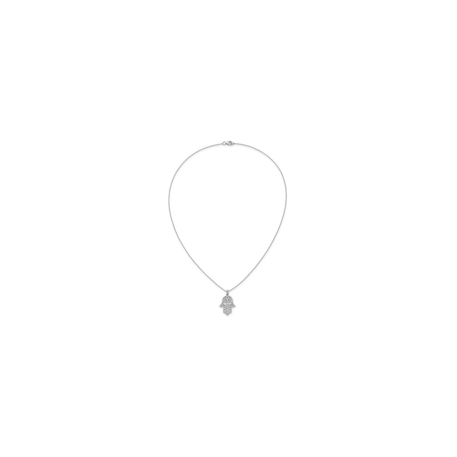 Sterling Silver Hamsa Pendant Necklace with Cubic Zirocnias and Chain