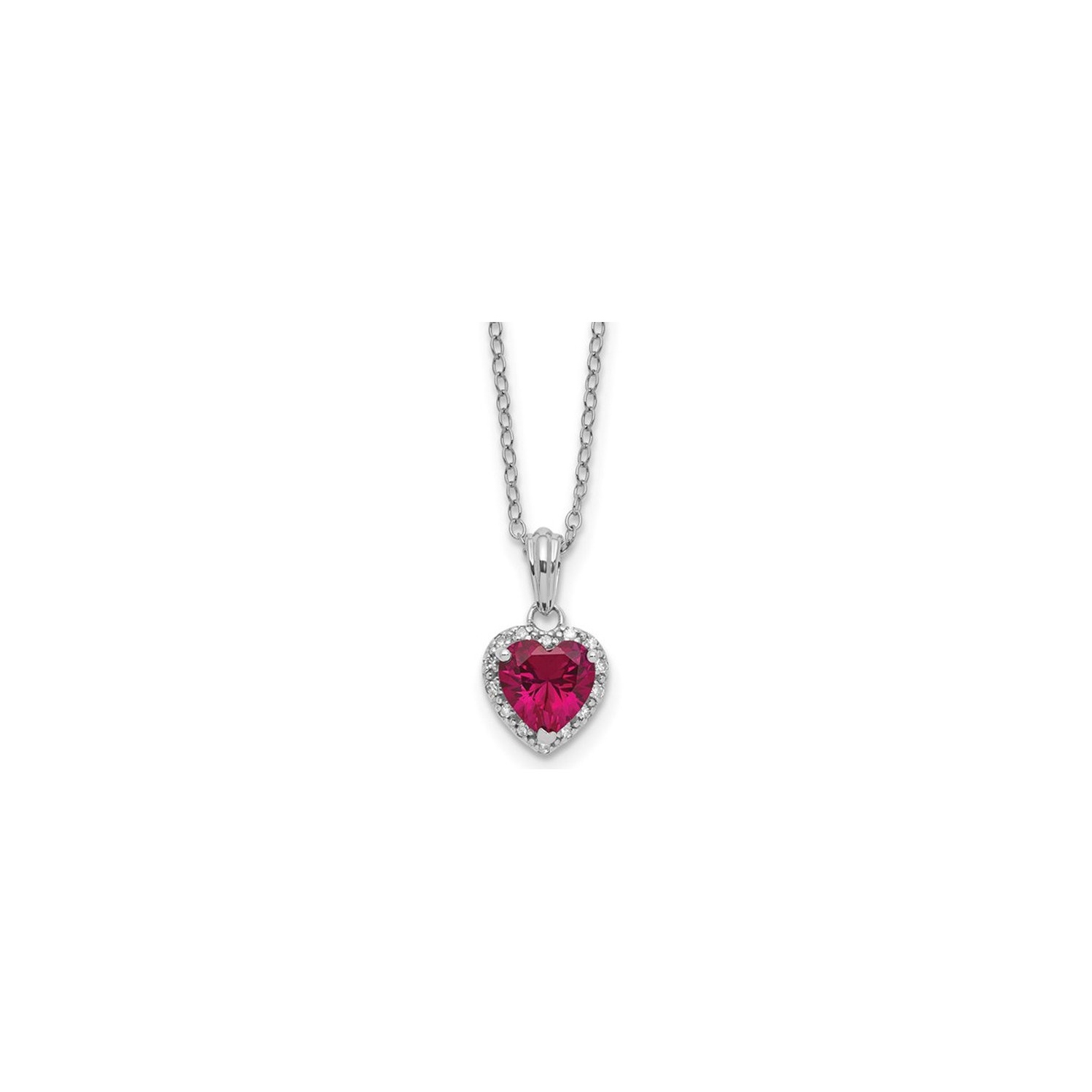 1.15 Carat Lab-Created Ruby Heart Pendant Necklace in Sterling Silver with Accent Diamonds and Chain