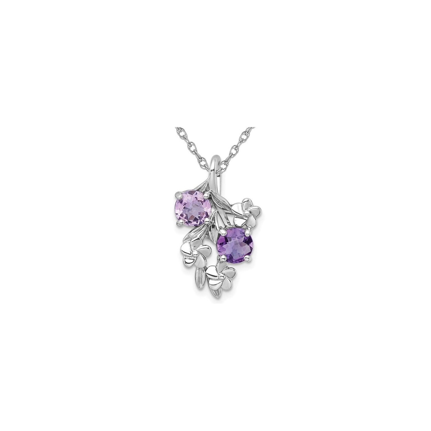 1.40 Carat Amethyst and Rose De France Floral Pendant Necklace in Sterling Silver