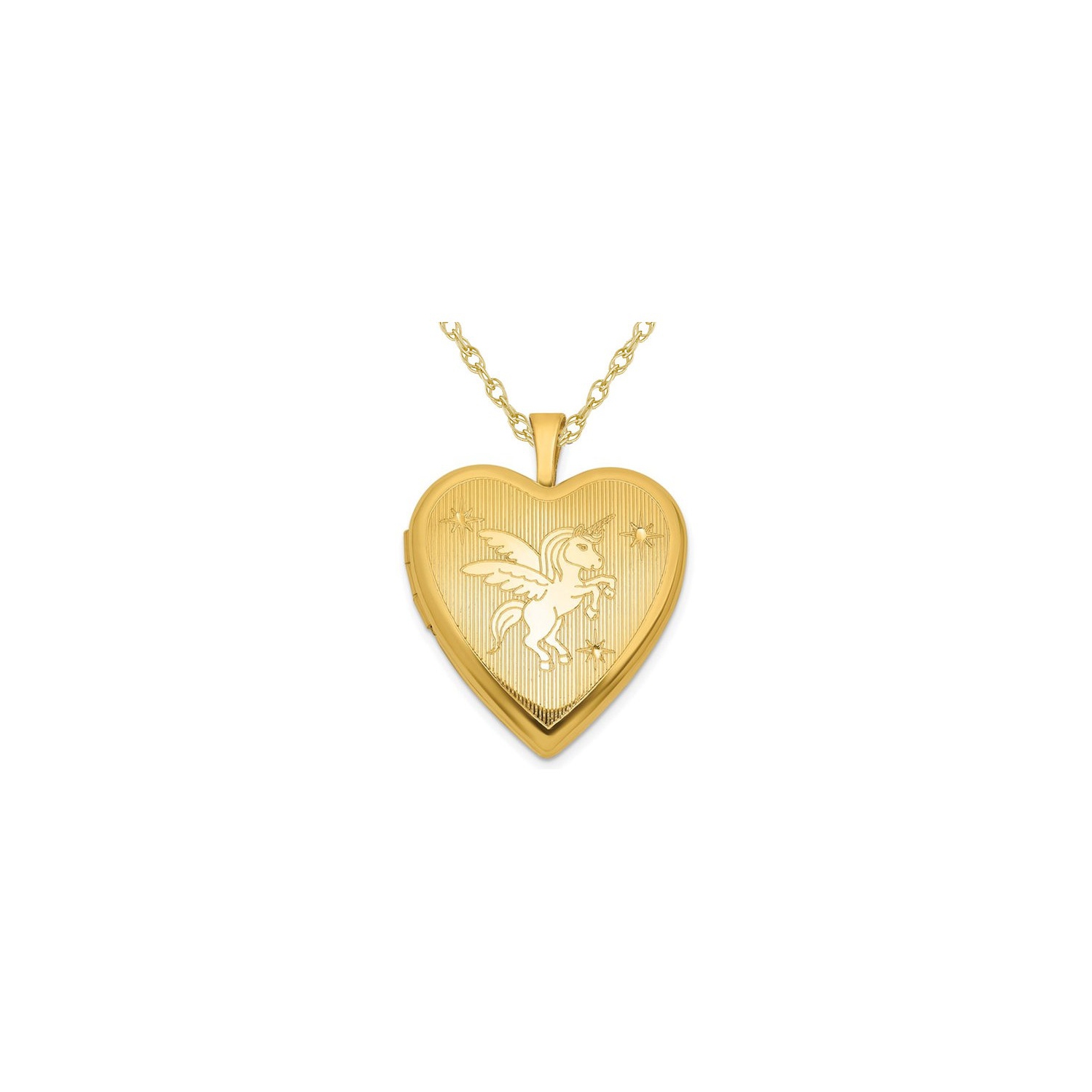 Yellow Plated Sterling Silver Unicorn Pendant Necklace Locket with Chain