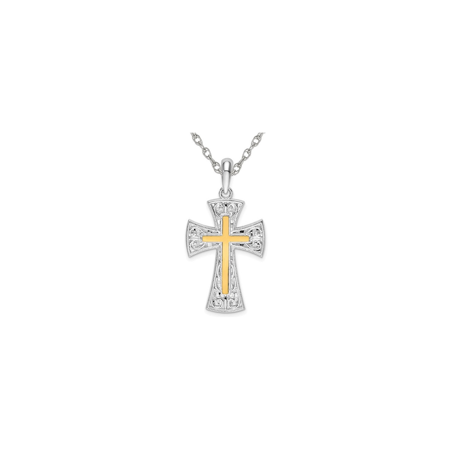 Sterling Silver Diamond-Cut Cross Pendant Necklace with Chain