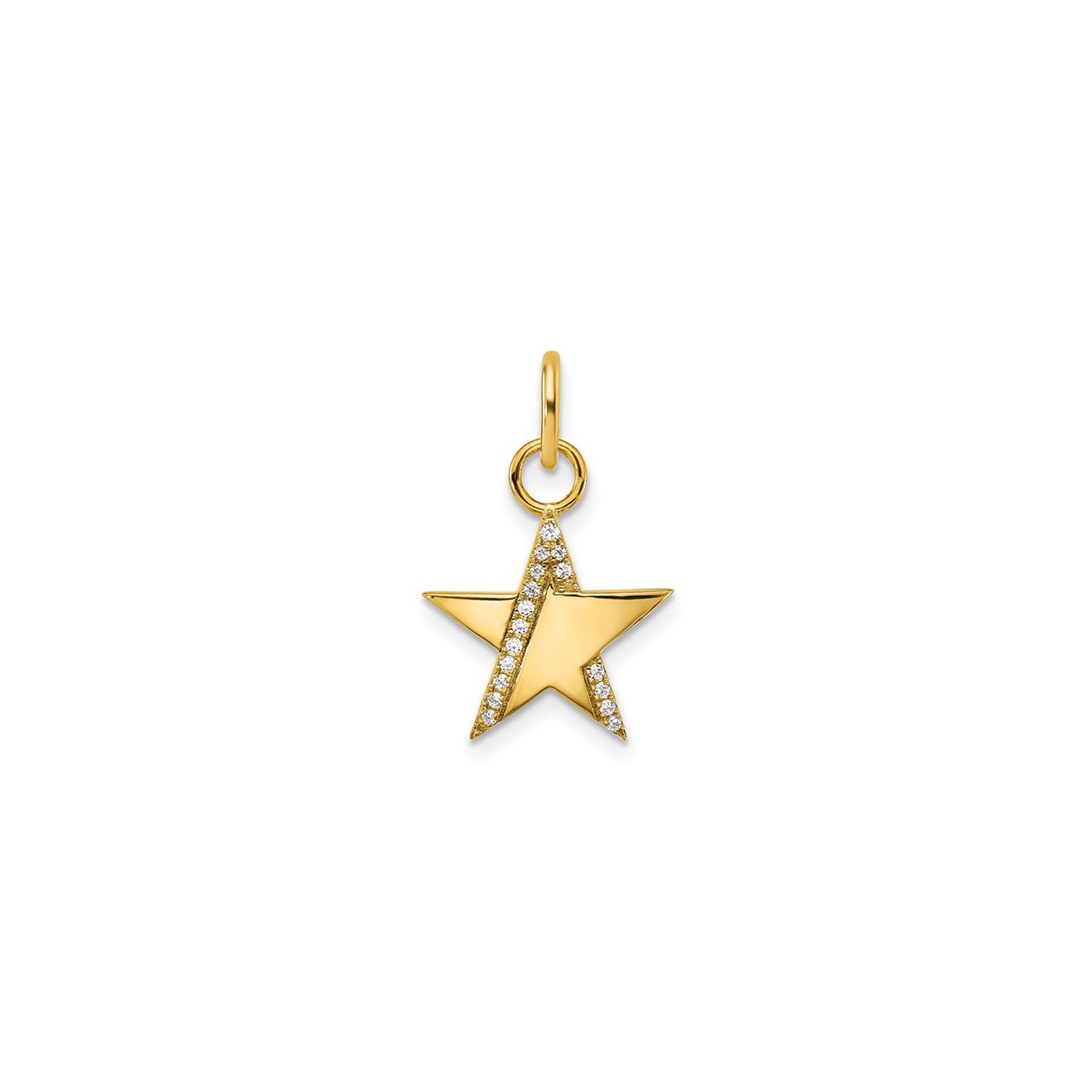 14K Yellow Gold Star Charm Pendant with Accent Diamonds