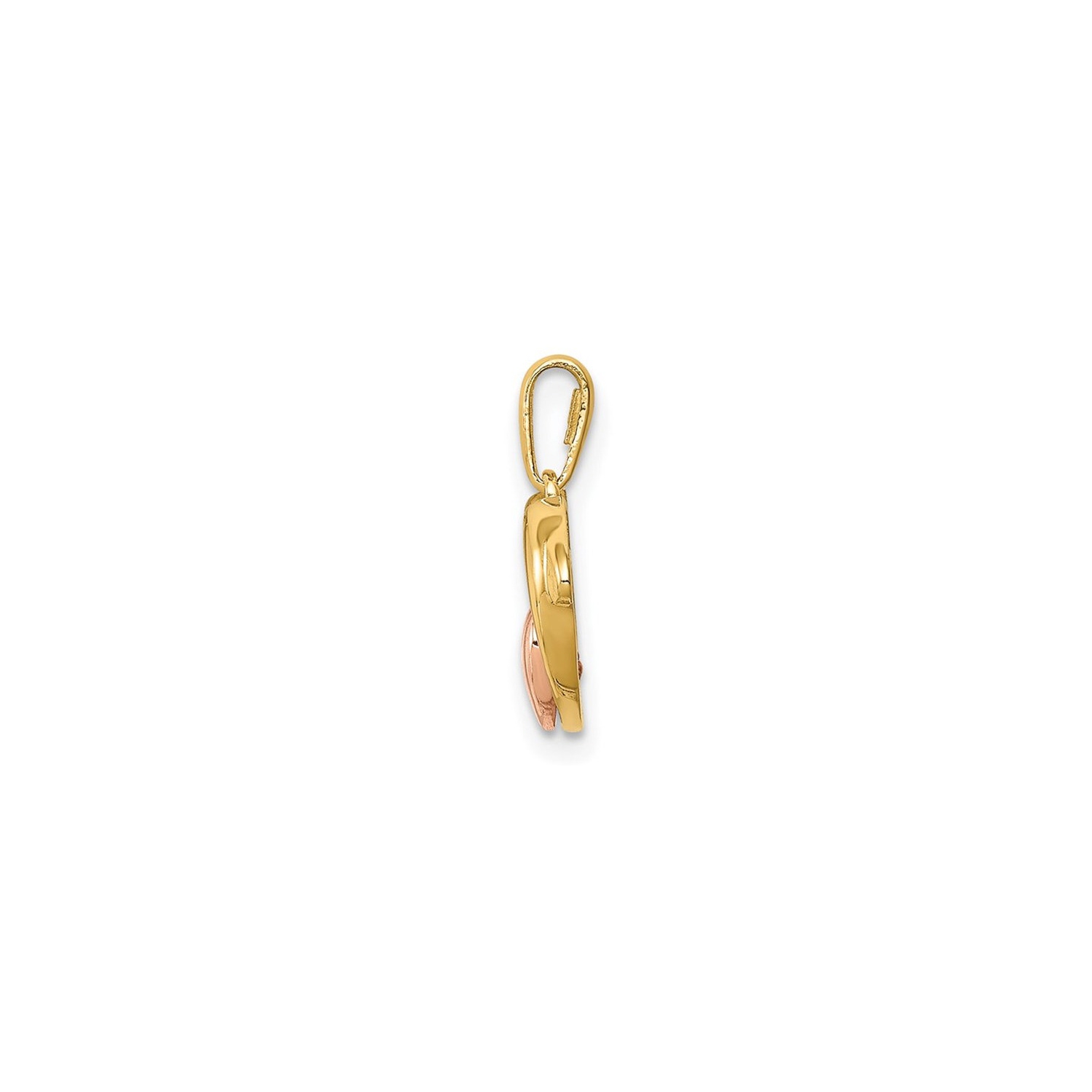 14K Yellow Gold Double Dolphin Heart Charm Pendant