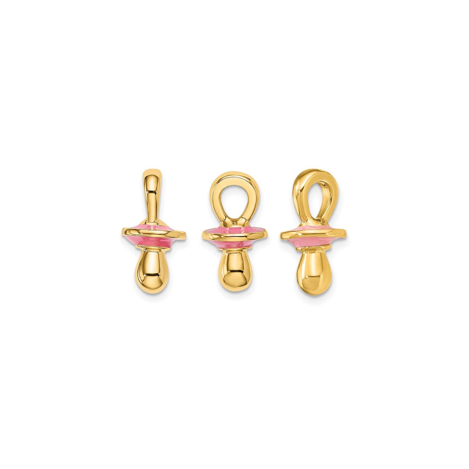 14K Yellow Gold Polished Pink Enamel Pacifier Charm Pendant (NO CHAIN