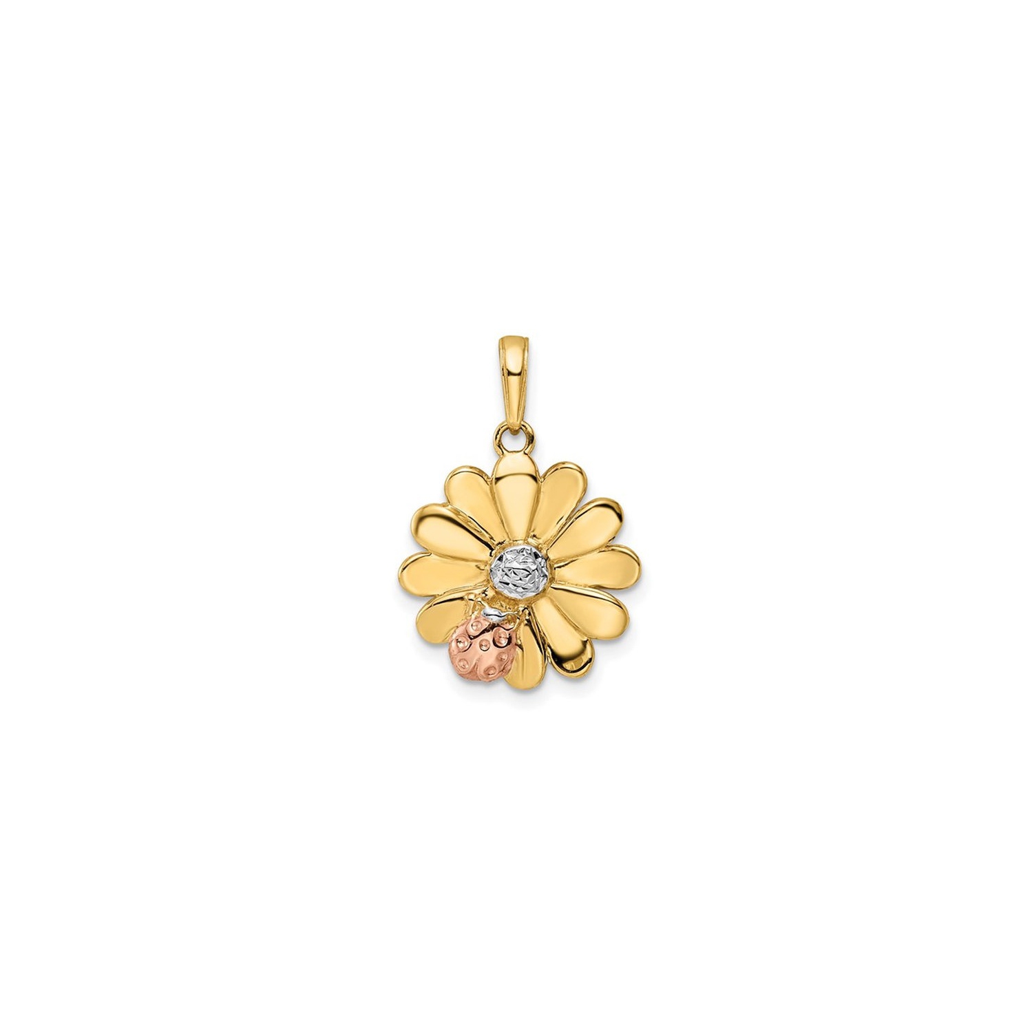 14K Yellow and Rose Gold Ladybug Flower Pendant
