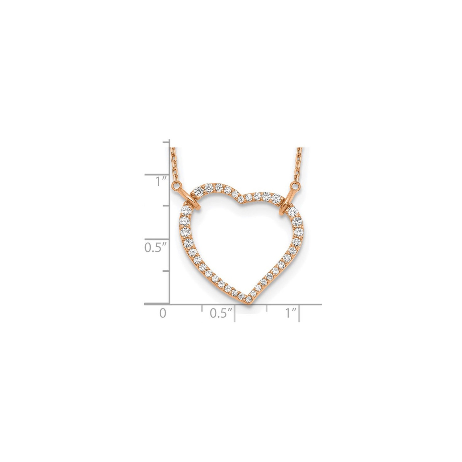2/3 Carat Lab-Grown Diamond Open Heart Pendant Necklace 14K Rose Gold with Chain