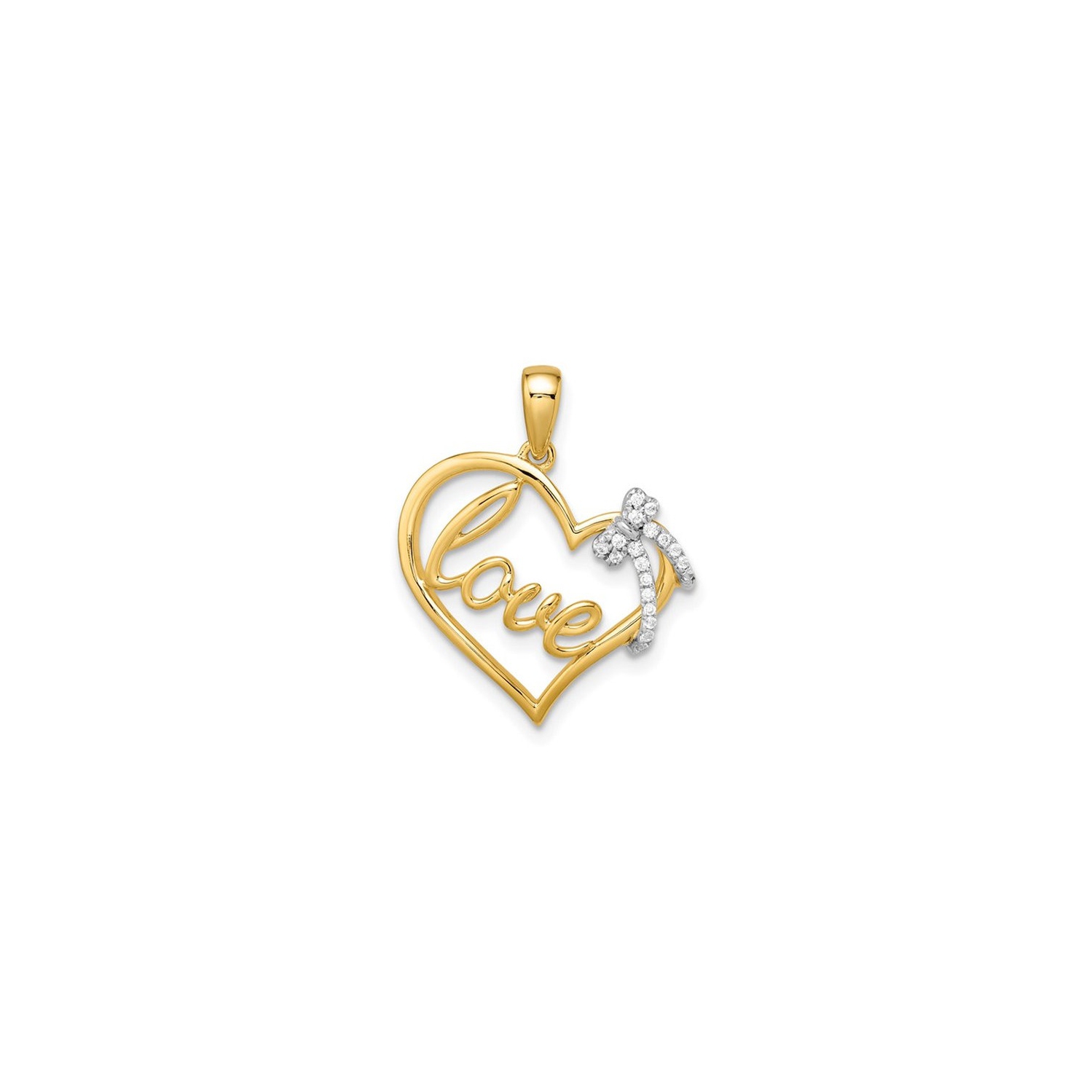 14K Yellow Gold Heart and Bow Charm Pendant