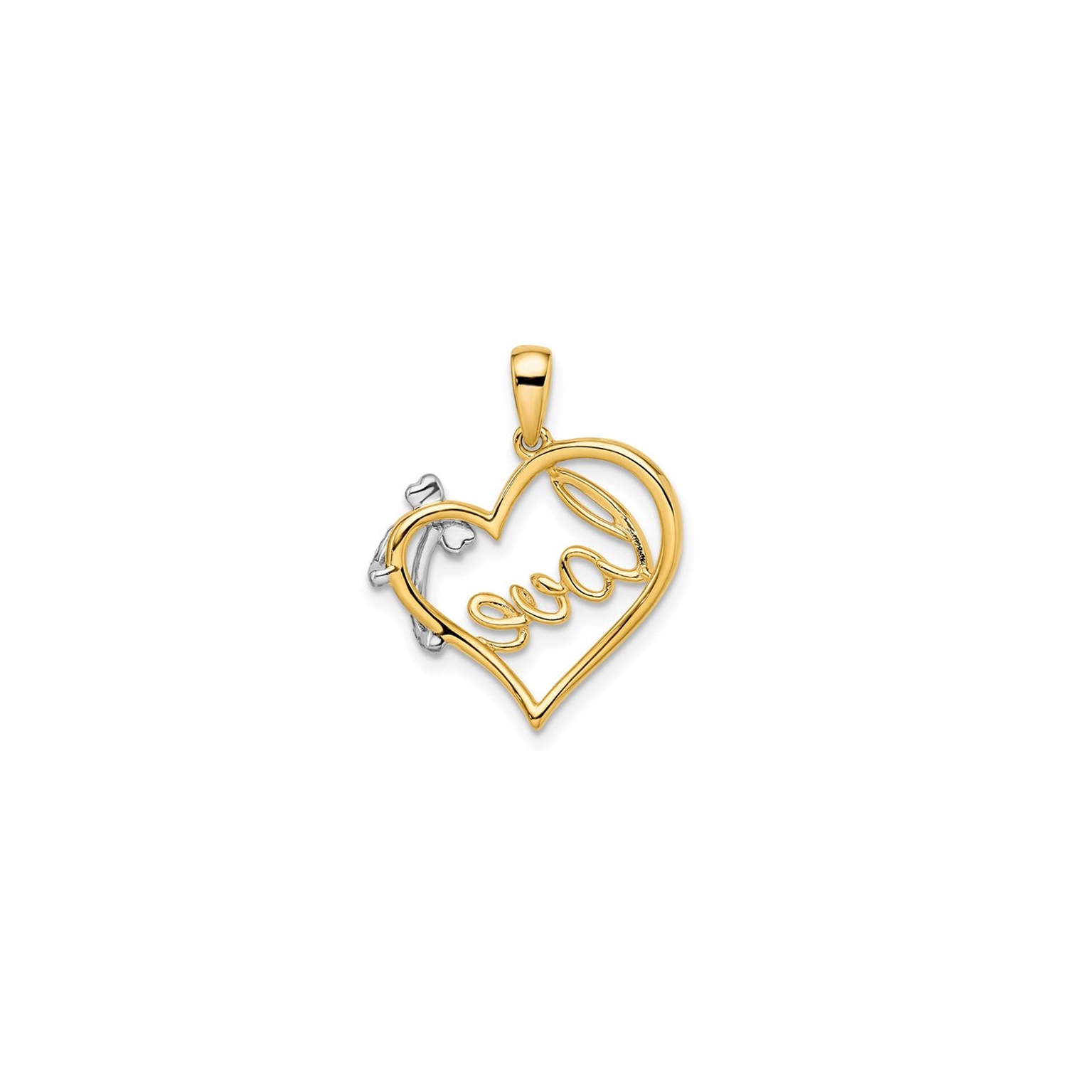 14K Yellow Gold Heart and Bow Charm Pendant