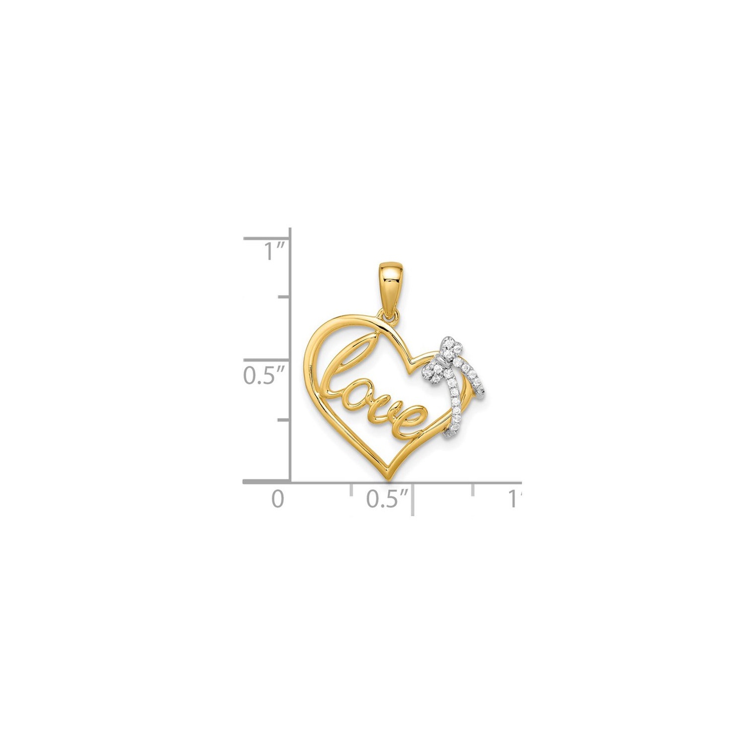14K Yellow Gold Heart and Bow Charm Pendant