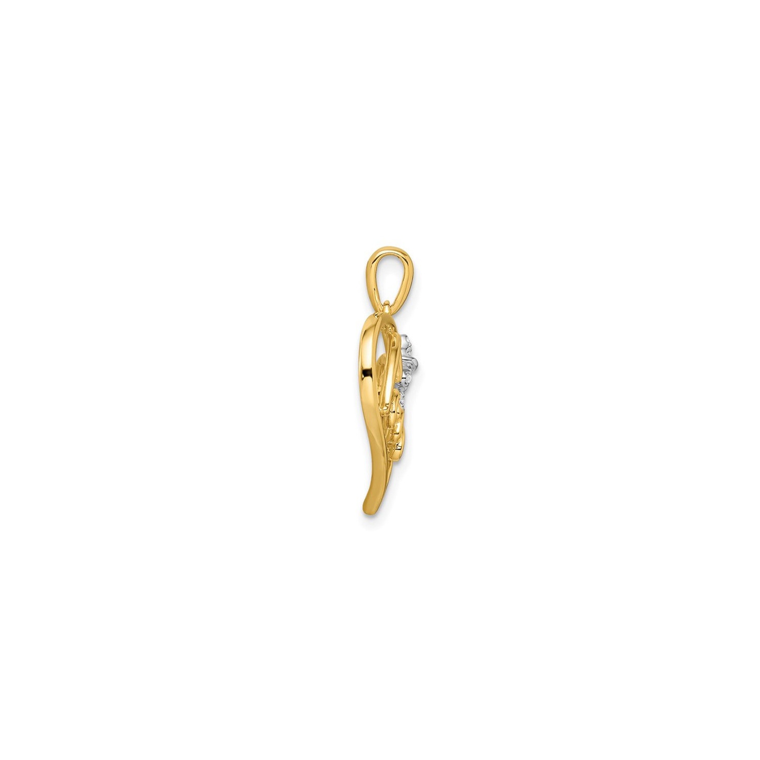14K Yellow Gold Heart and Bow Charm Pendant