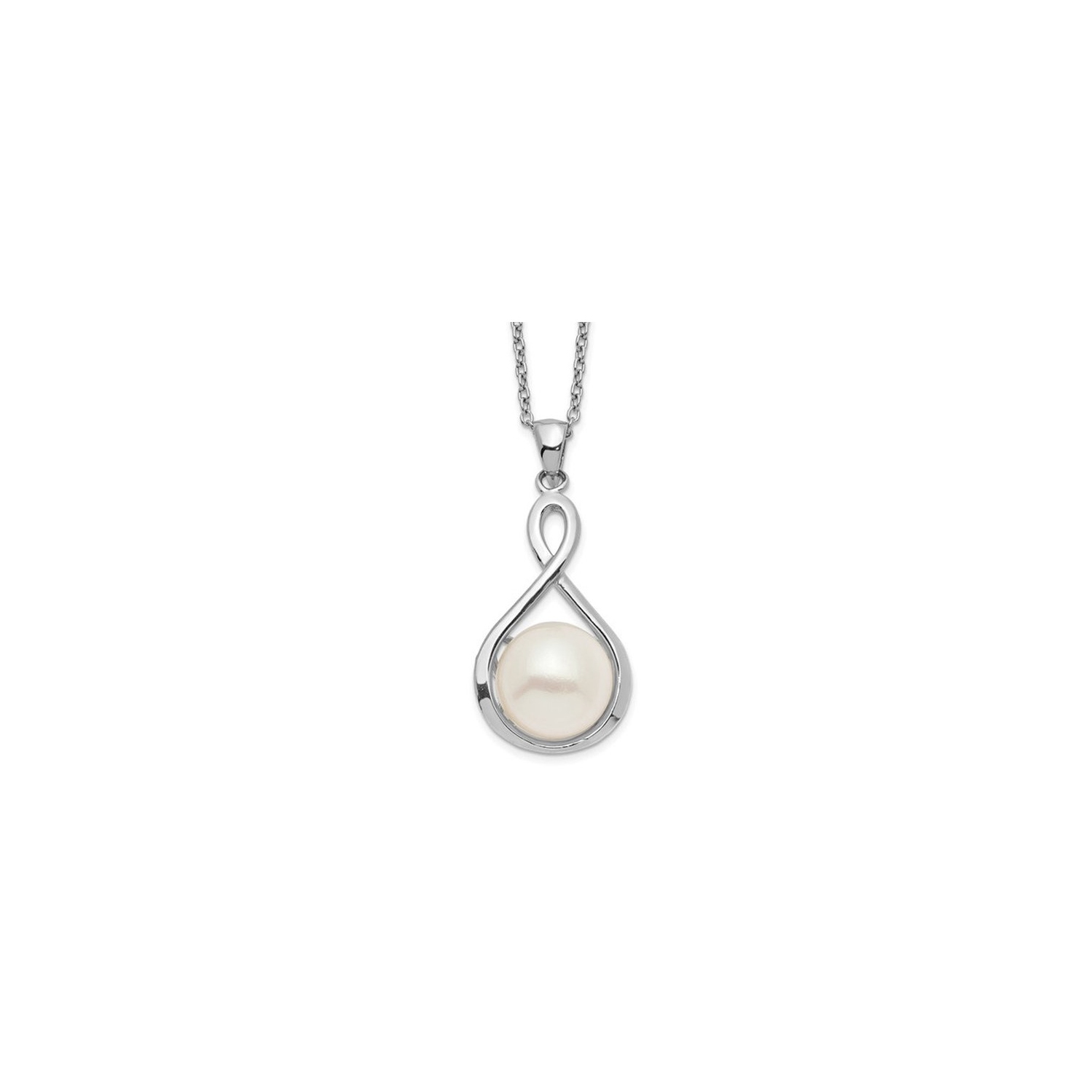 Freshwater Cultured Pearl Infinity Pendant Necklace in Sterling Silver the Chain