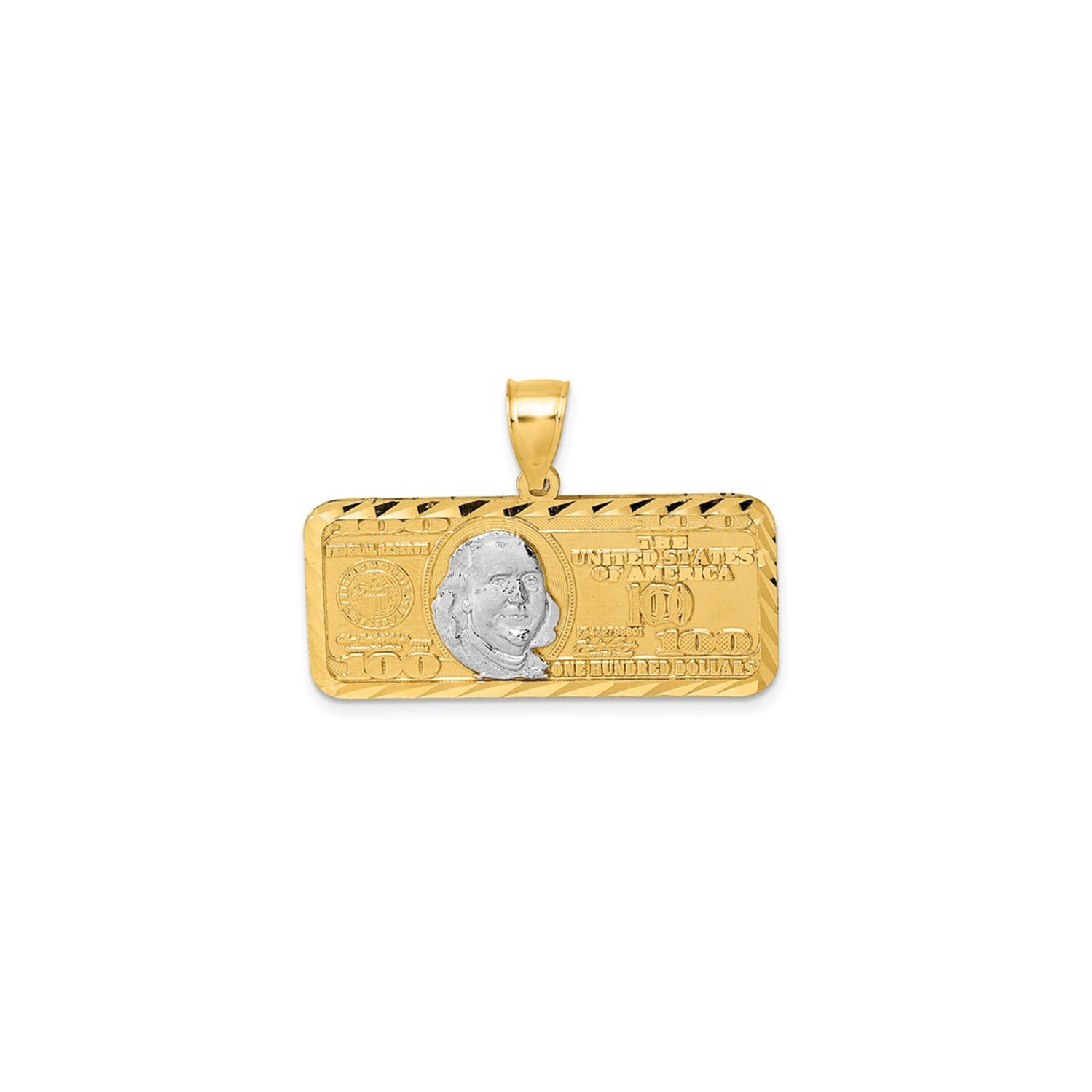 14K Yellow Gold Diamond-Cut 100 Dollar Bill Charm Pendant