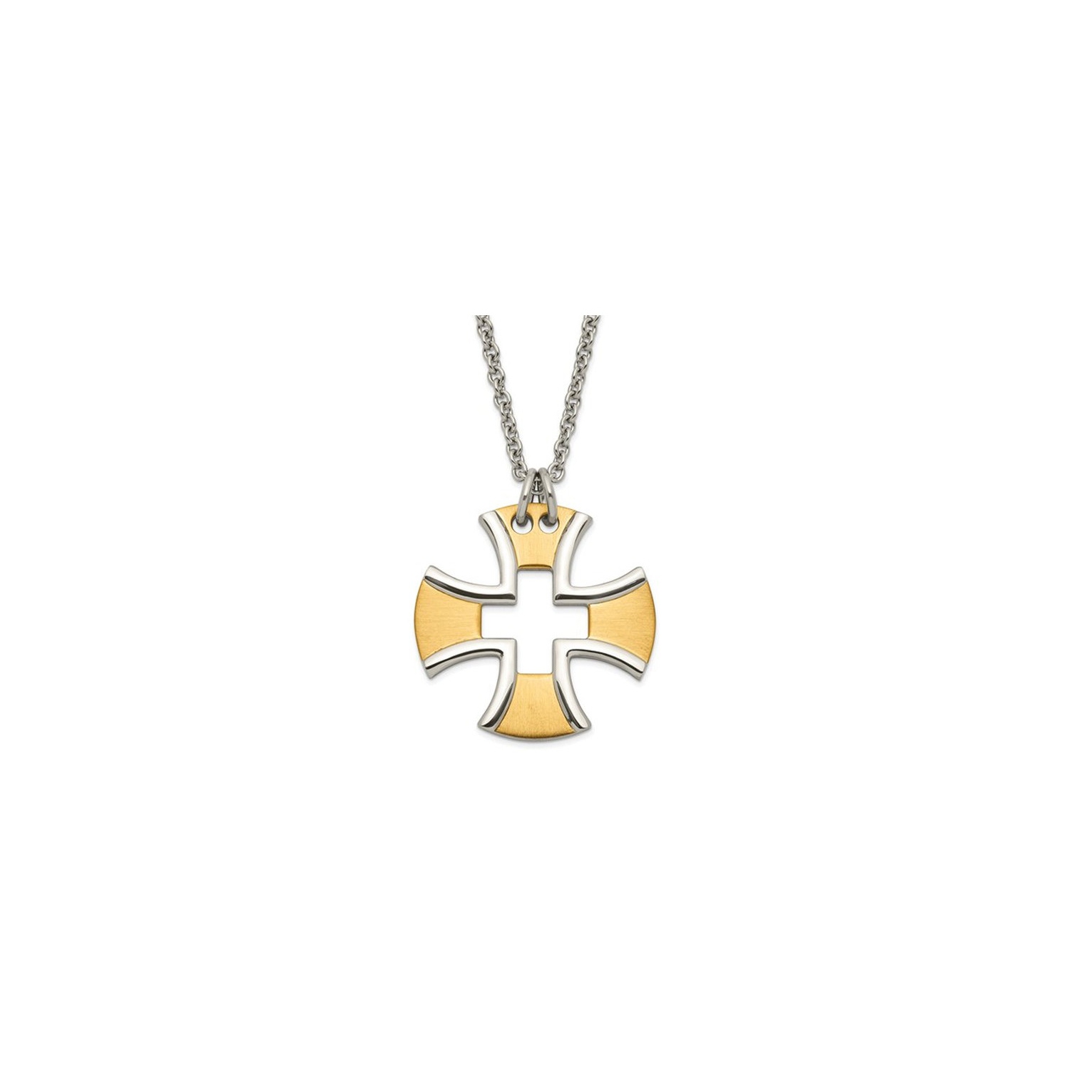 Mens Stainless Steel Plated Satin Cross Pendant Necklace with Chain