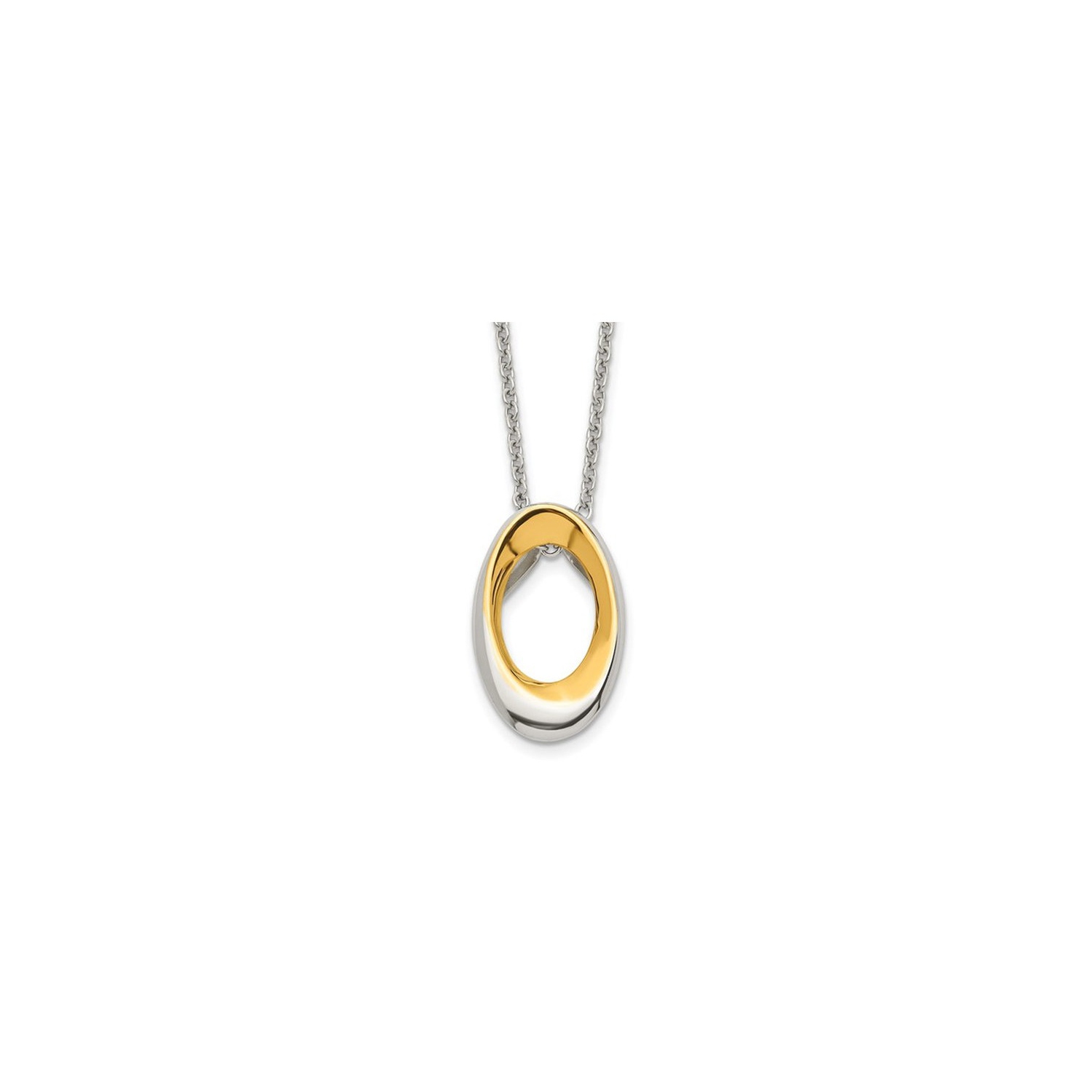 Yellow Plated Stainless Steel Polished Oval Necklace Pendant with Chain