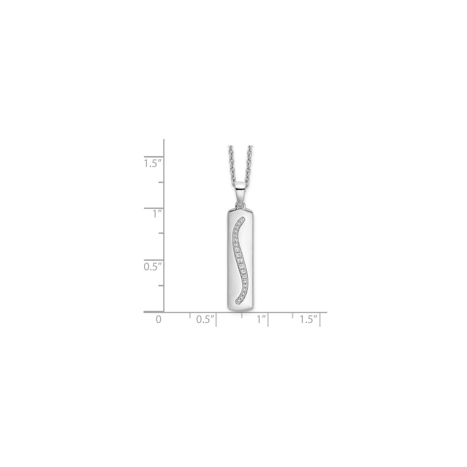 Sterling Silver Stick Necklace Pendant with Chain and Accent Diamonds