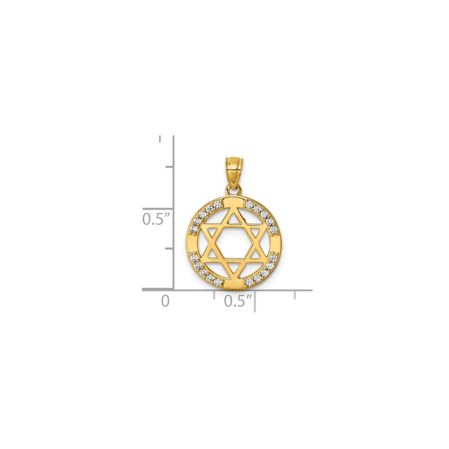 14K Yellow Gold Star of David Circle Pendant with Cubic Zirocnias