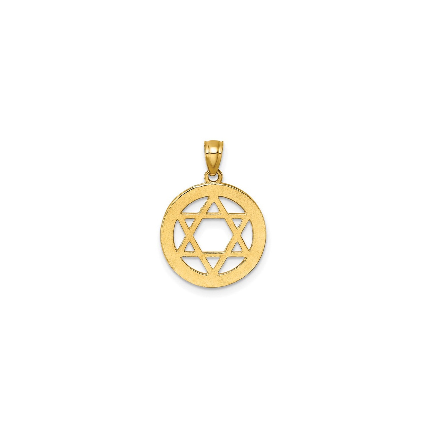 14K Yellow Gold Star of David Circle Pendant with Cubic Zirocnias