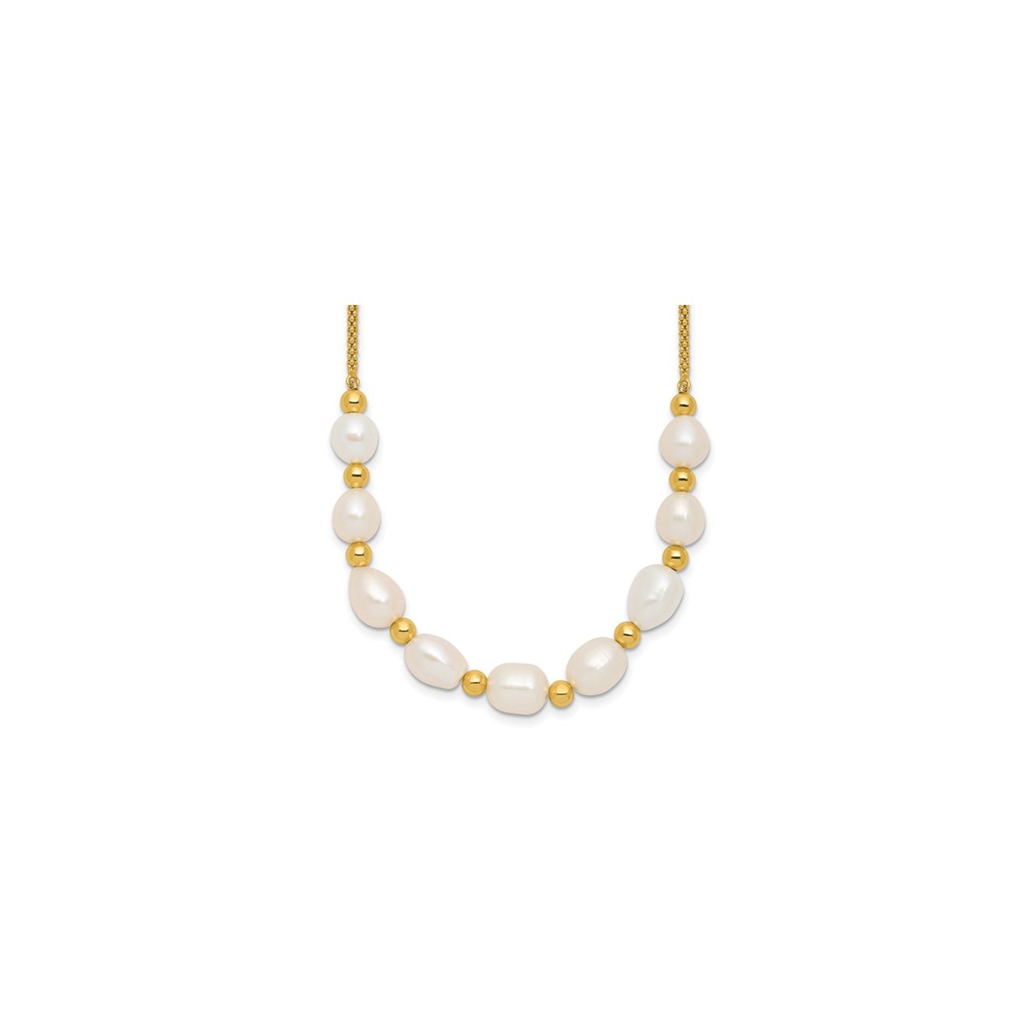 Collier en argent sterling jaune avec perles d'eau douce blanches 7,7&nbsp;mm