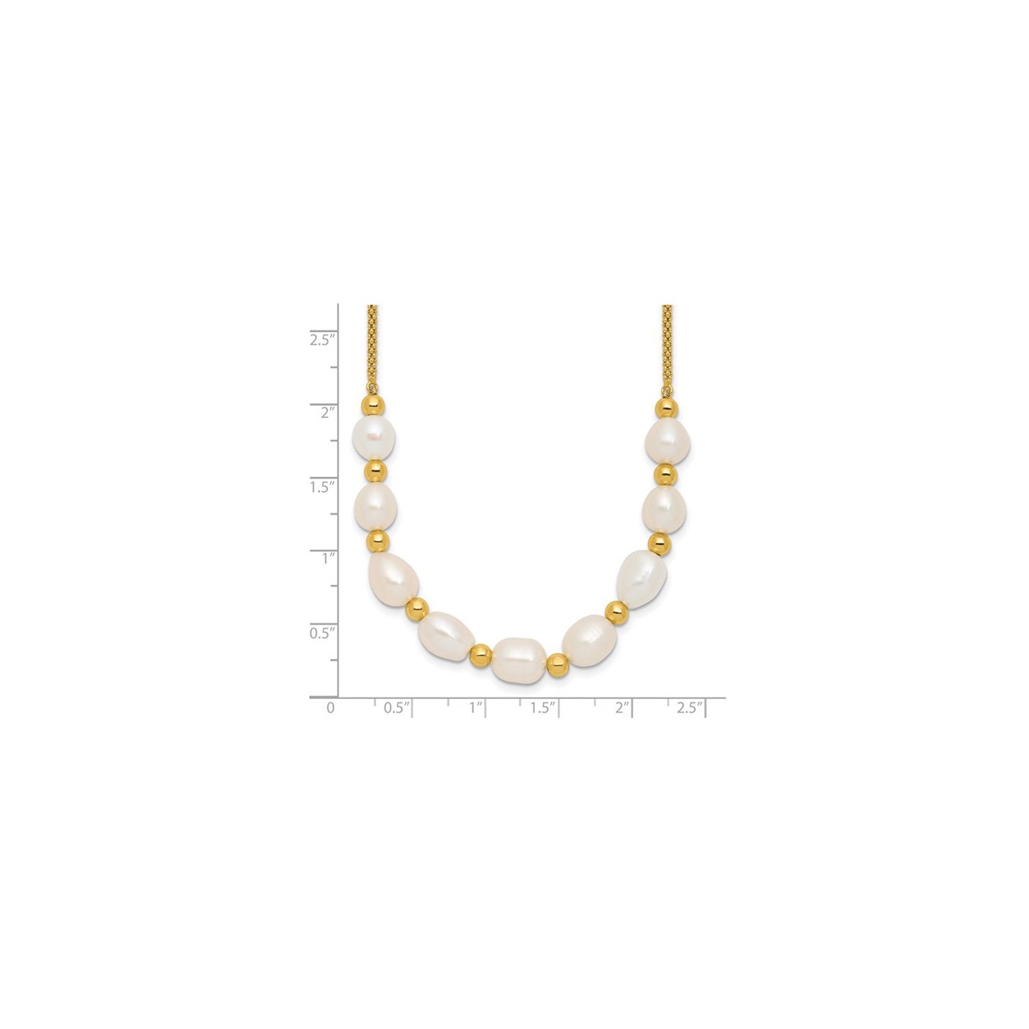 Collier en argent sterling jaune avec perles d'eau douce blanches 7,7 mm