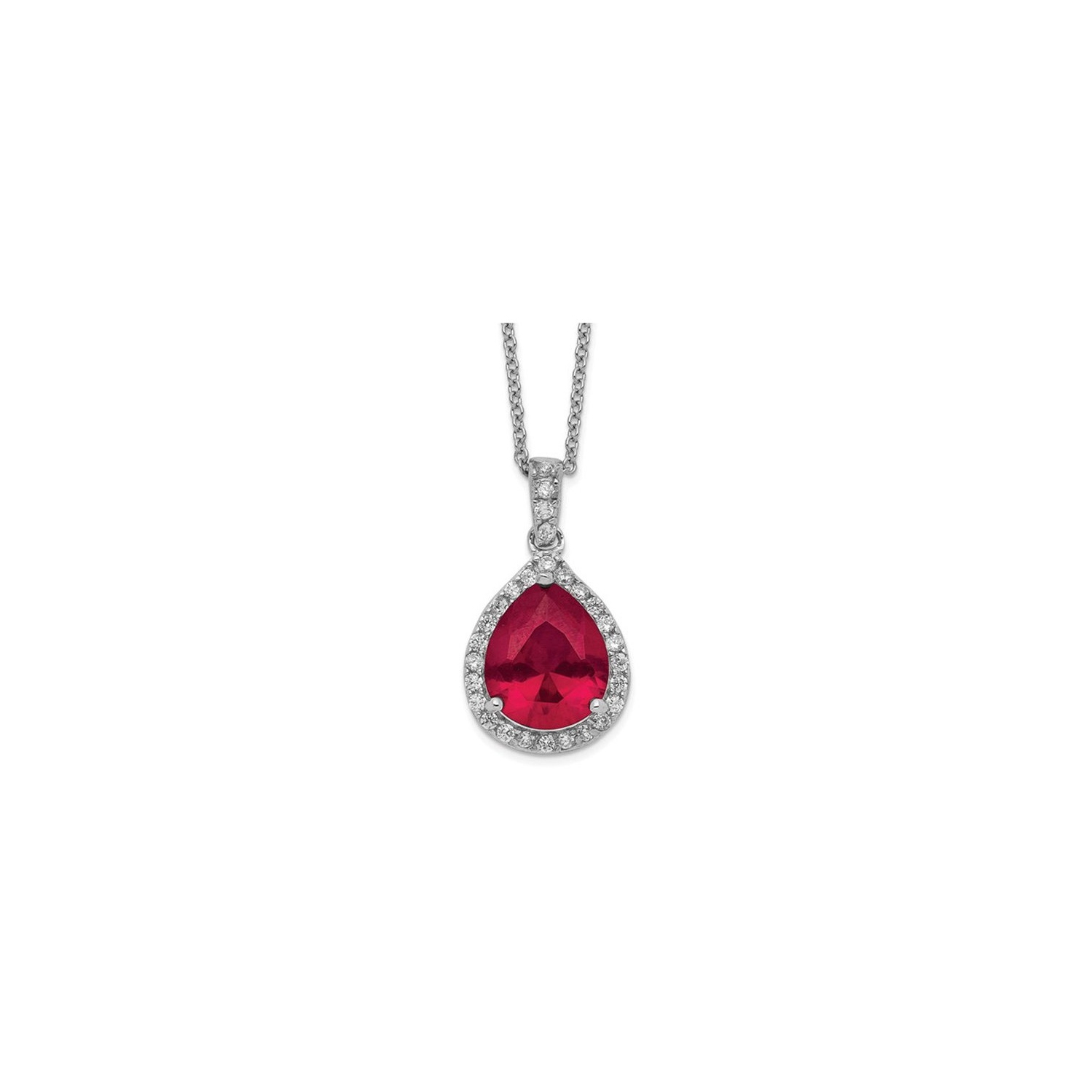 4.90 Carat Lab-Created Ruby Teardrop Pendant Necklace in Sterling Silver with Chain