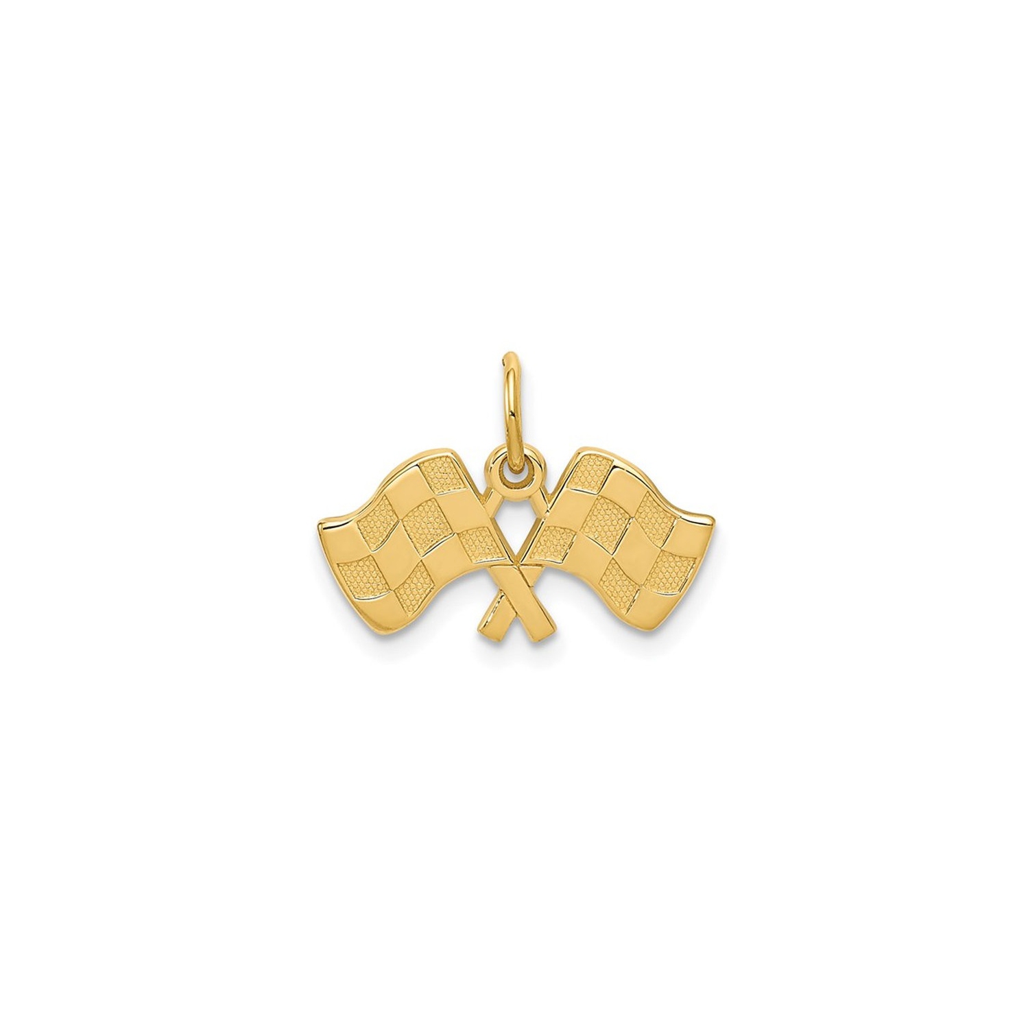10K Yellow Gold Racing Flags Charm Pendant Necklace