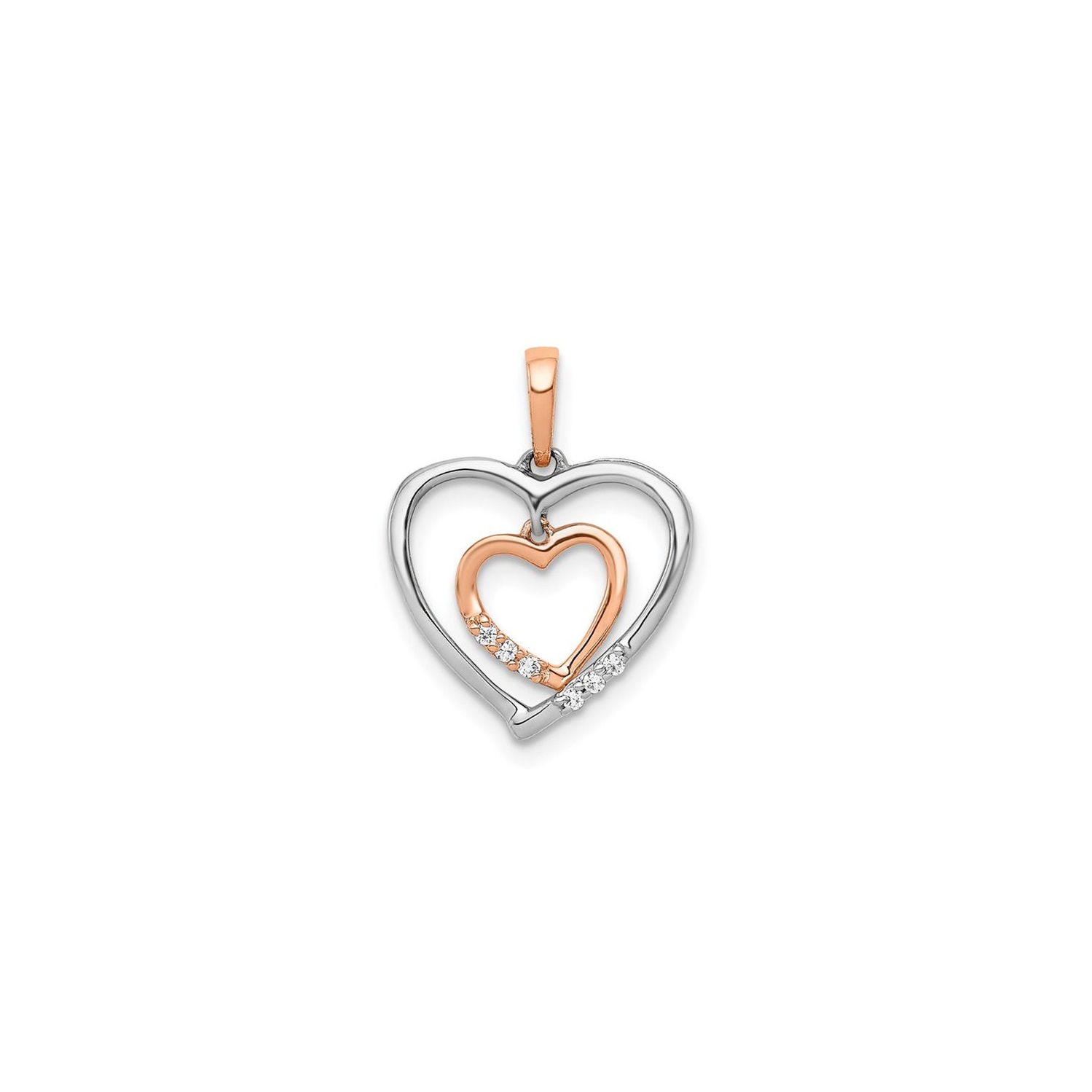 14K White and Rose Gold Double Heart Charm Pendant