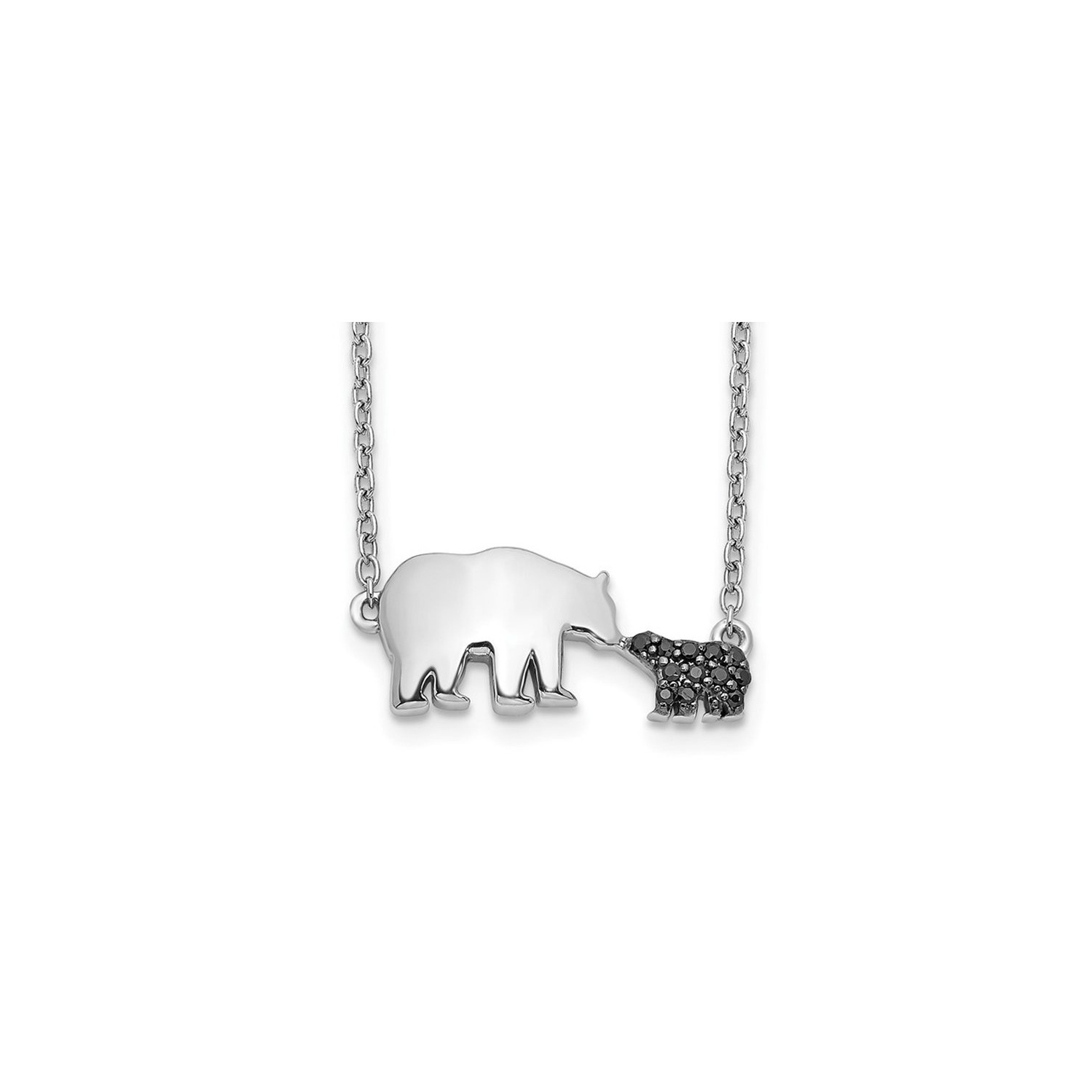 Black Diamond Baby Bear Charm Pendant Necklace in 14K White Gold with Chain