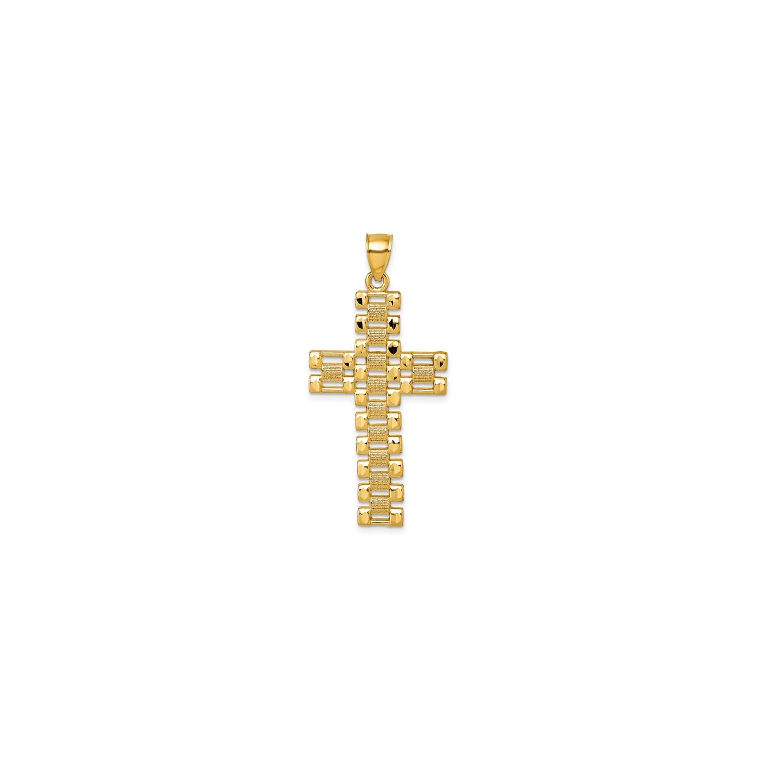 14K Yellow Gold Diamond-Cut Cross Link Design Pendant