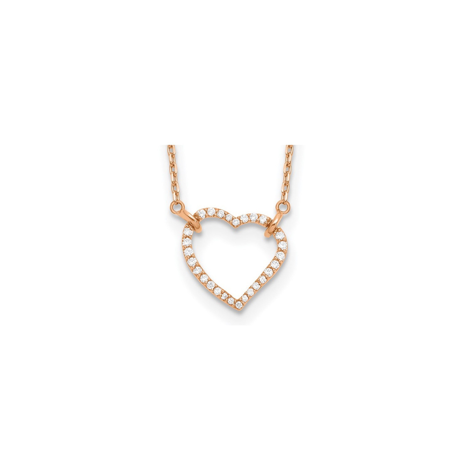 1/5 Carat Lab-Grown Diamond Open Heart Pendant Necklace 14K Rose Gold with Chain