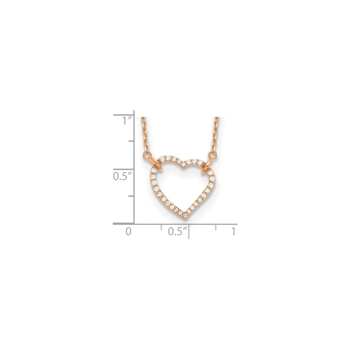 1/5 Carat Lab-Grown Diamond Open Heart Pendant Necklace 14K Rose Gold with Chain