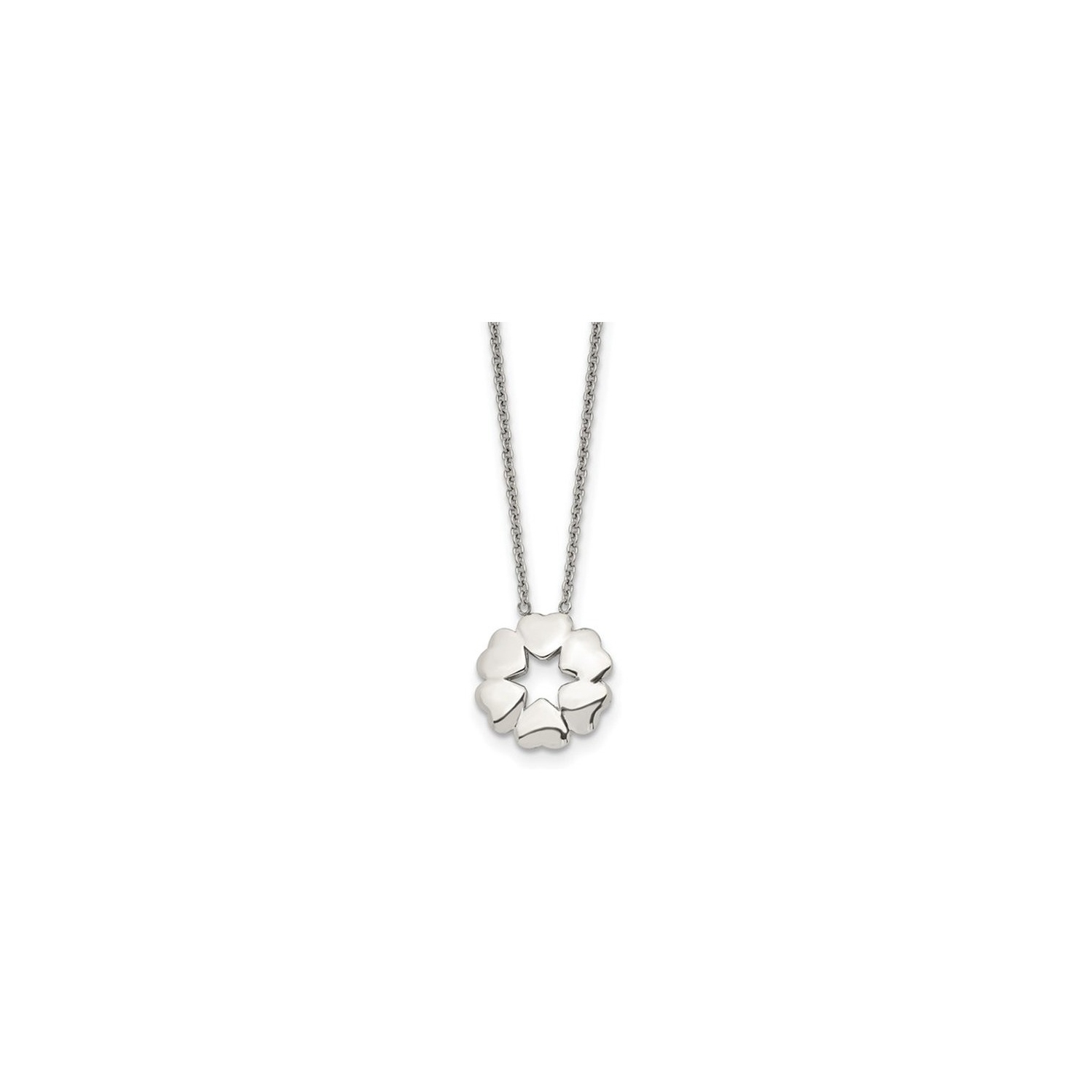 Stainless Steel Polished CIrcle Hearts Pendant Necklace with Chain