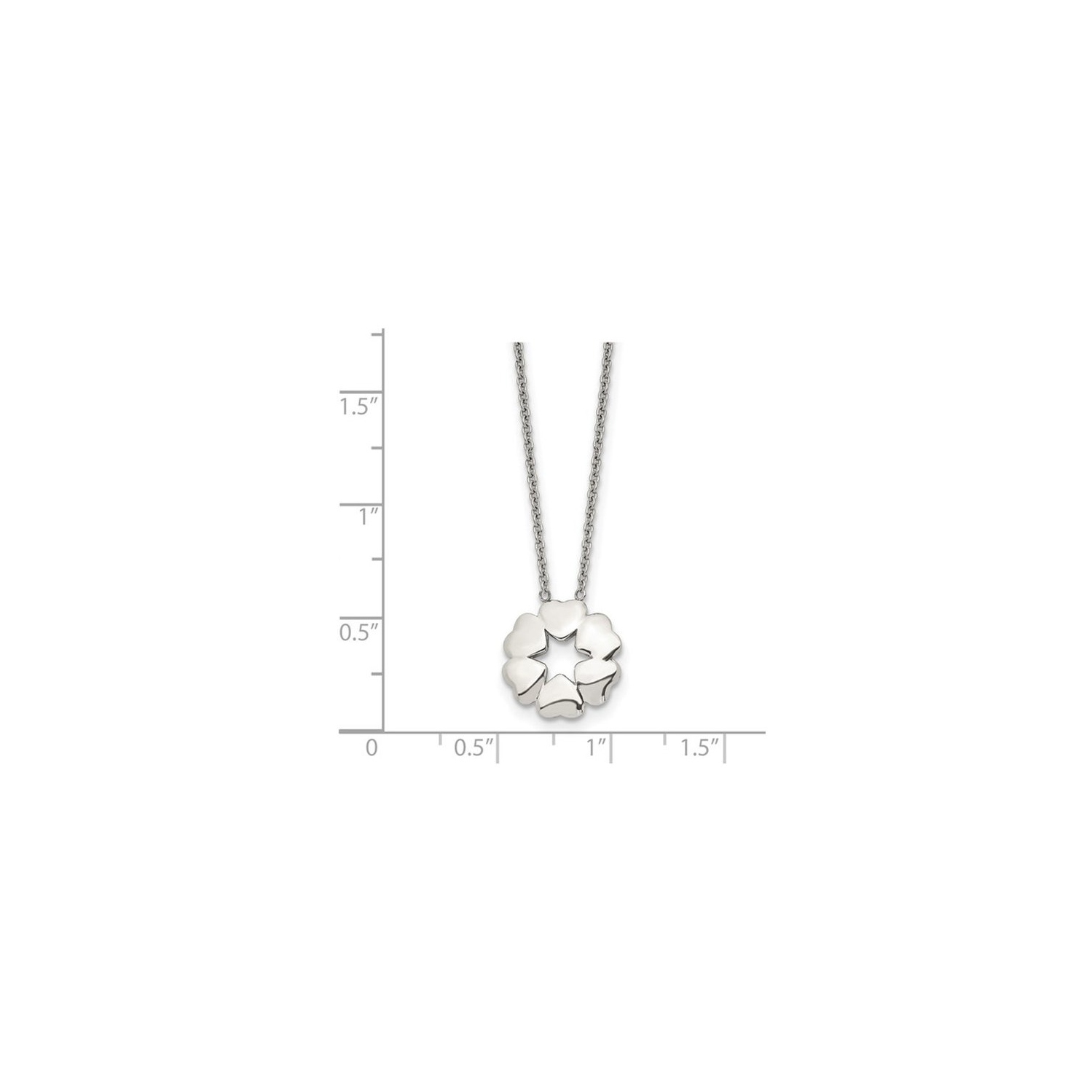 Stainless Steel Polished CIrcle Hearts Pendant Necklace with Chain