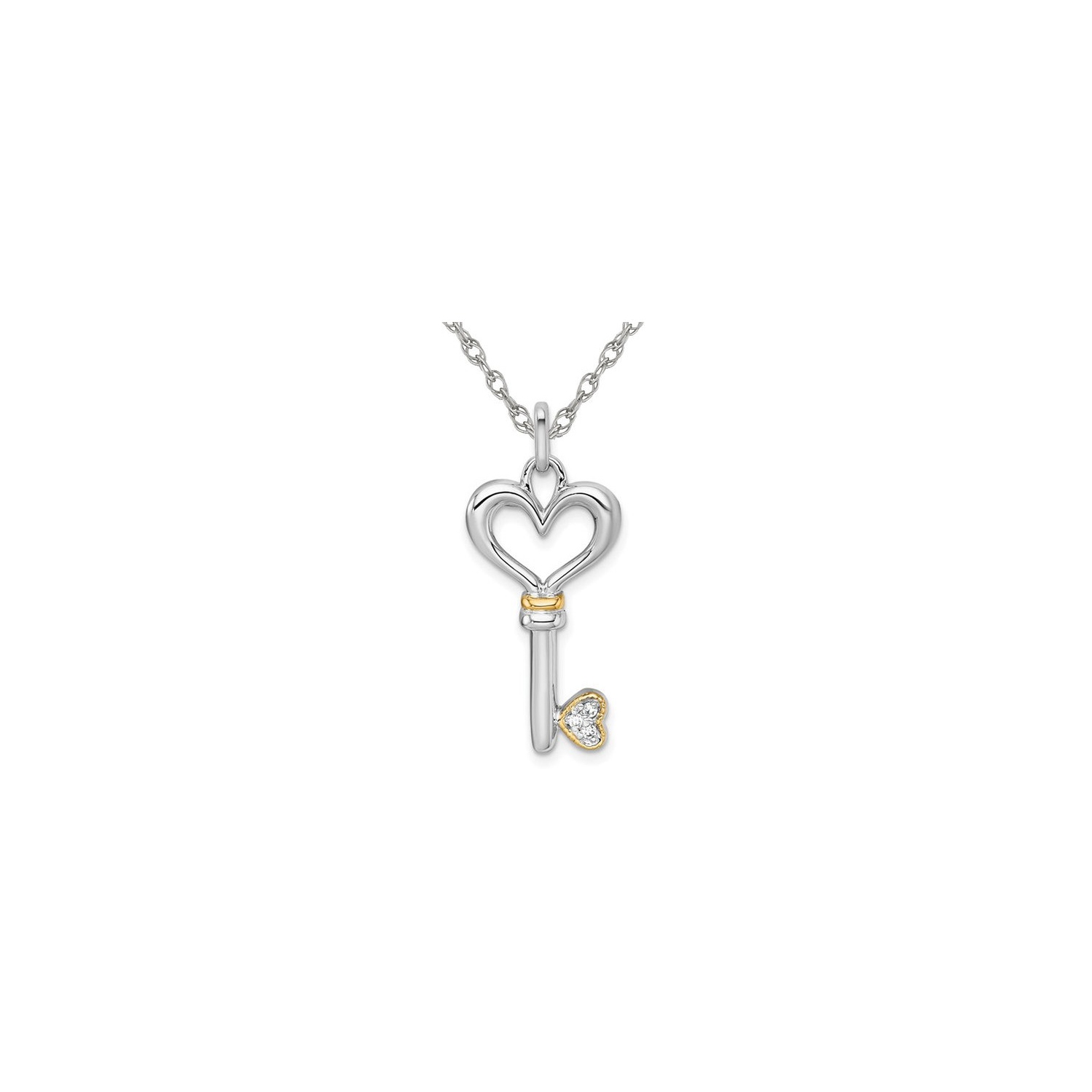 Synthetic Cubic Zirconia Heart and Key Pendant Necklace in Sterling Silver with Chain
