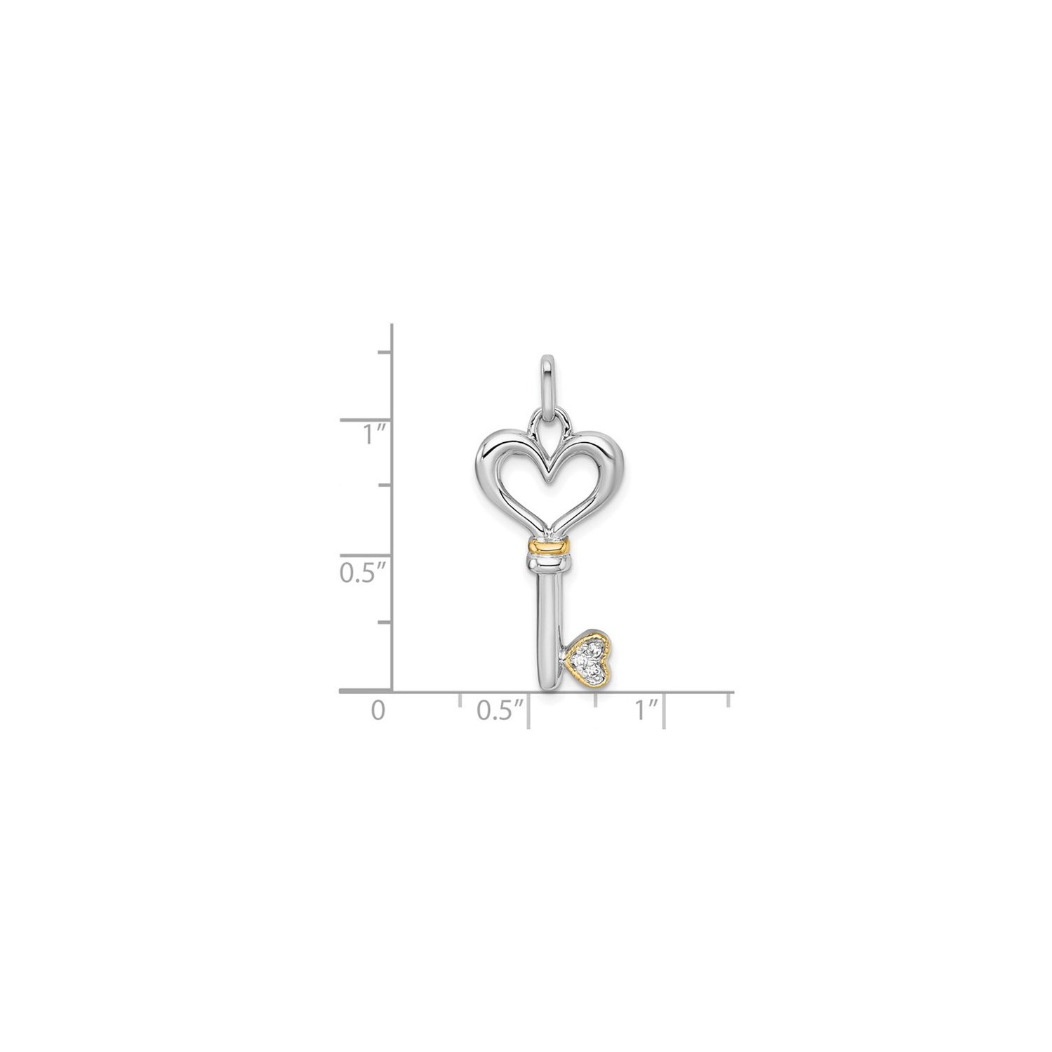 Synthetic Cubic Zirconia Heart and Key Pendant Necklace in Sterling Silver with Chain