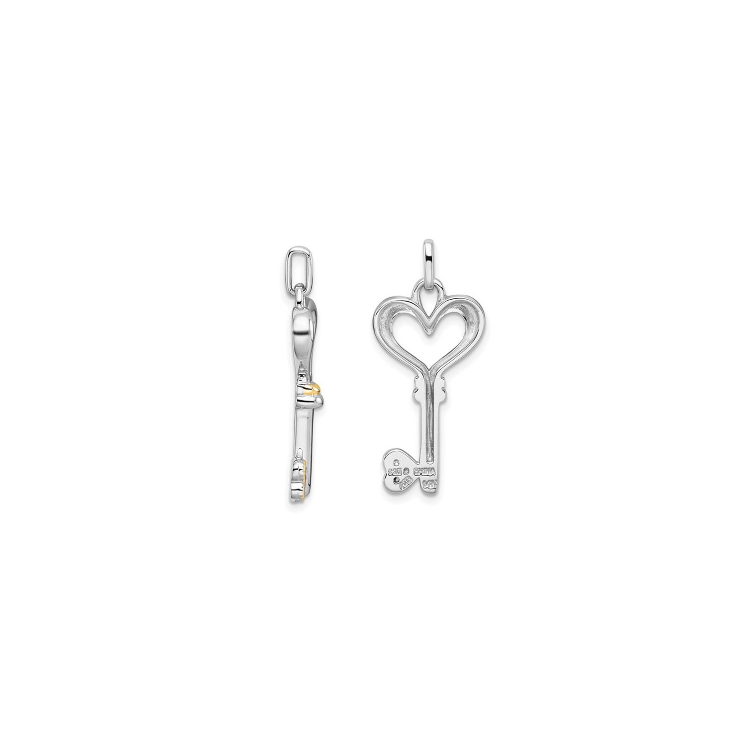 Synthetic Cubic Zirconia Heart and Key Pendant Necklace in Sterling Silver with Chain