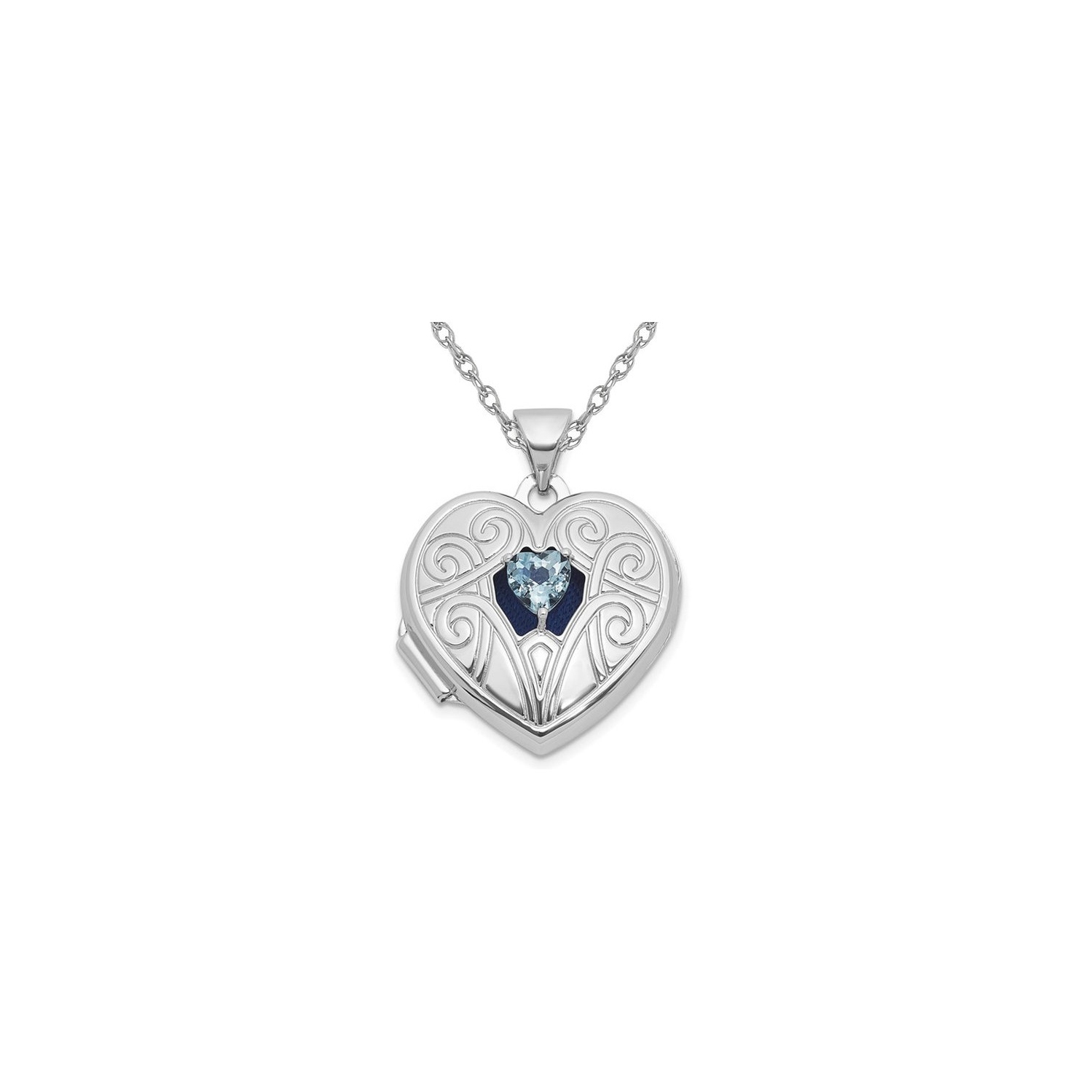 1/5 Carat Aquamarine Heart Locket Pendant Necklace in Sterling Silver with Chain