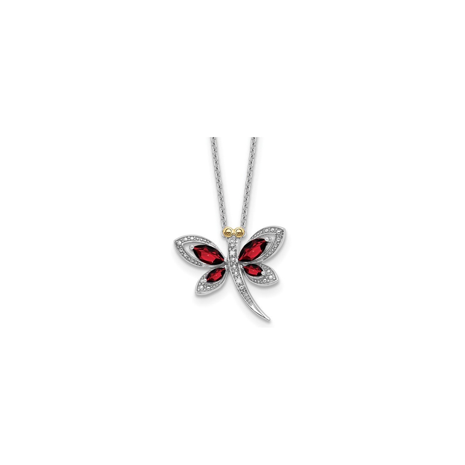 1/2 Carat Garnet Dragonfly Pendant Necklace in Sterling Silver with Chain
