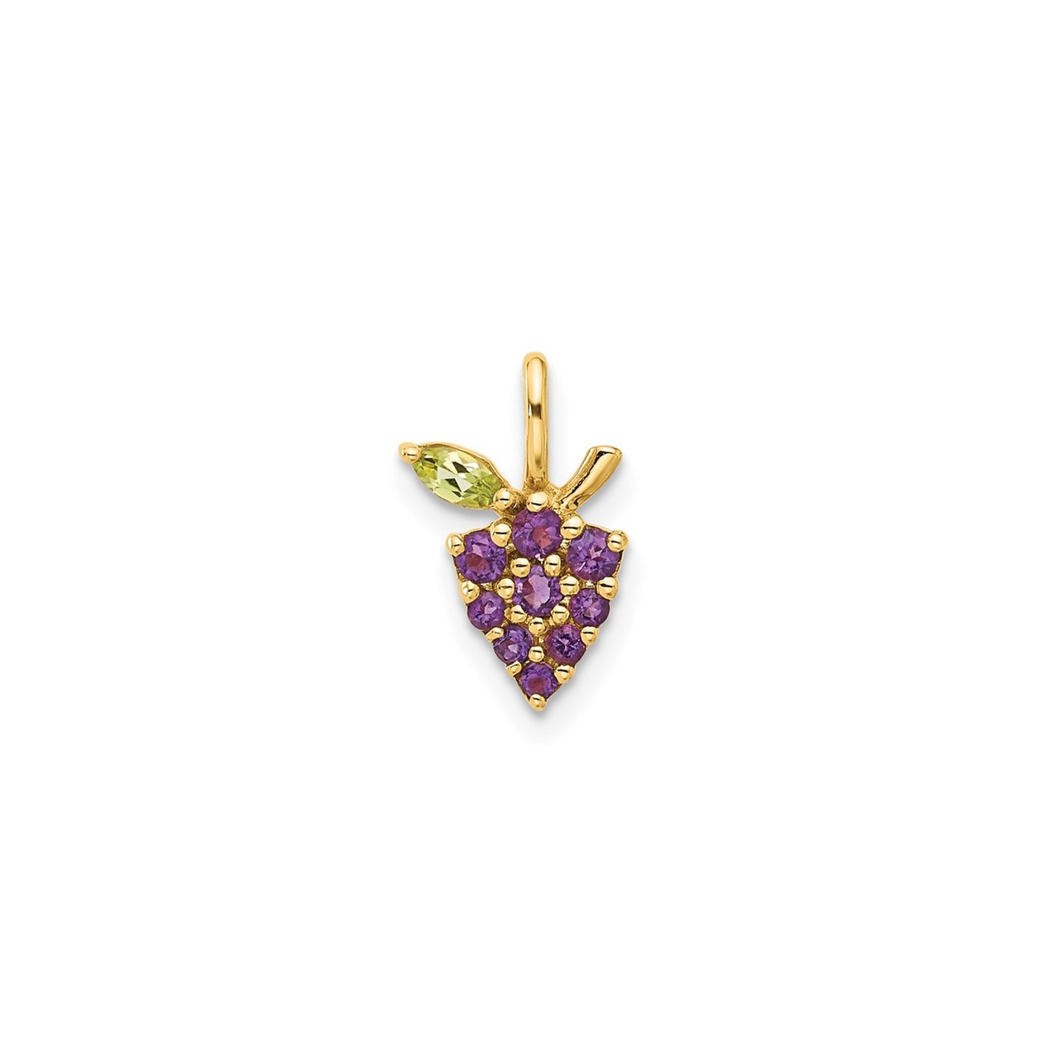 1/5 Carat Amethyst and Peridot Grape Charm Pendant in 14K Yellow Gold (NO CHAIN)