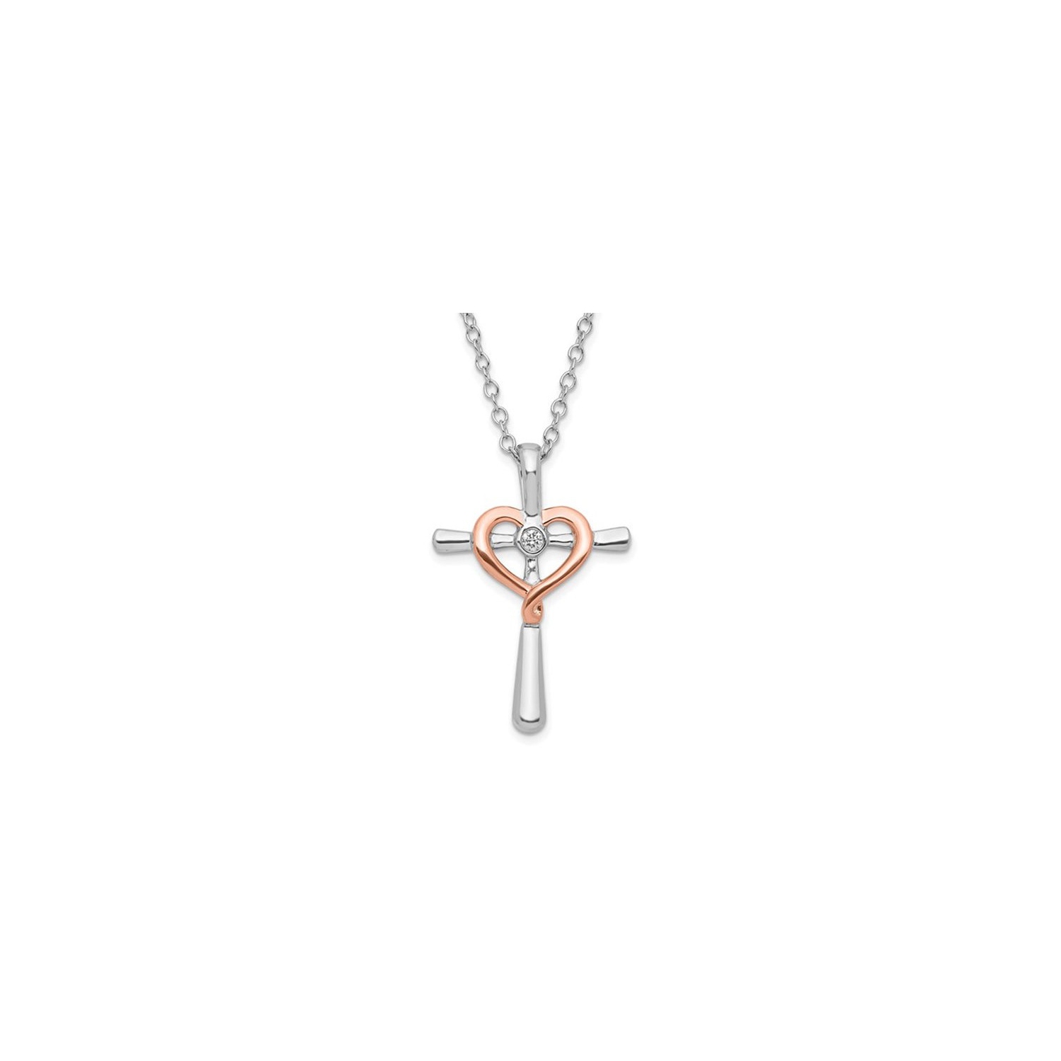 Sterling Silver Rose Plated Cross Pendant Necklace with Chain