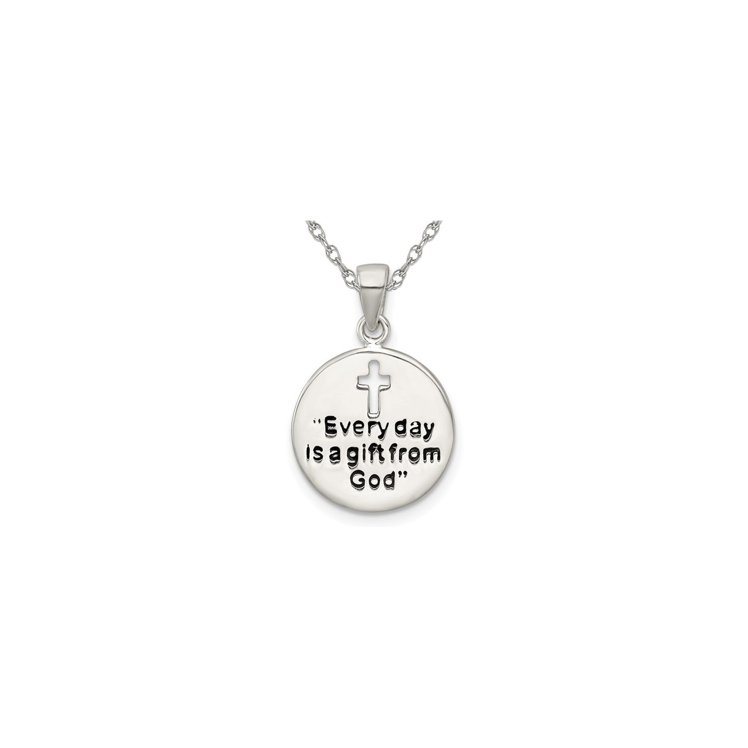 Sterling Silver Cross Gift from God Pendant Necklace Disc and Chain